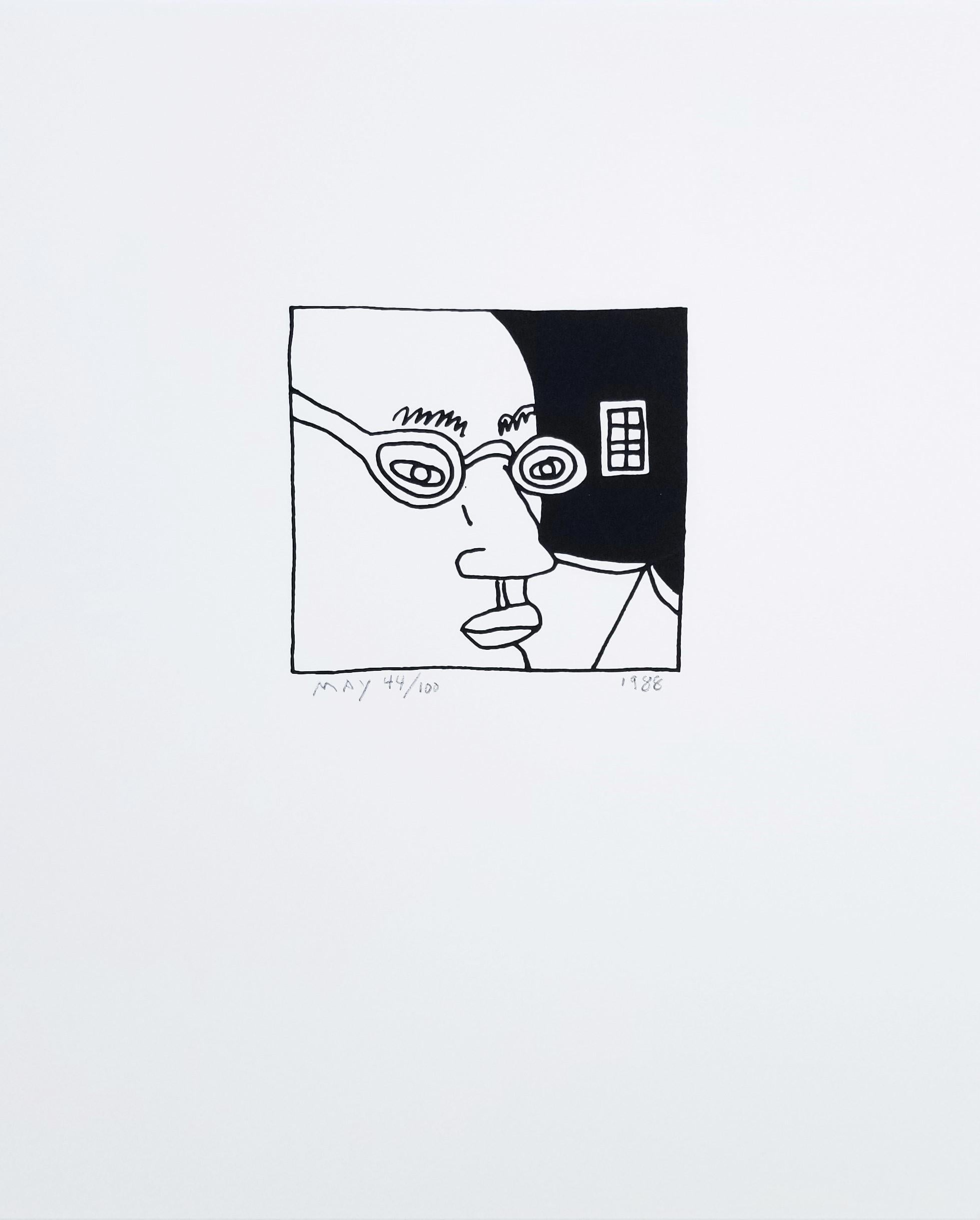 Mann mit Brille /// Zeitgenössischer Pop Art Siebdruck Kopf Gesicht Portrait Schwarz – Print von Dan May