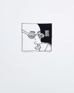 Hombre con gafas /// Contemporary Pop Art Screenprint Head Face Portrait Negro