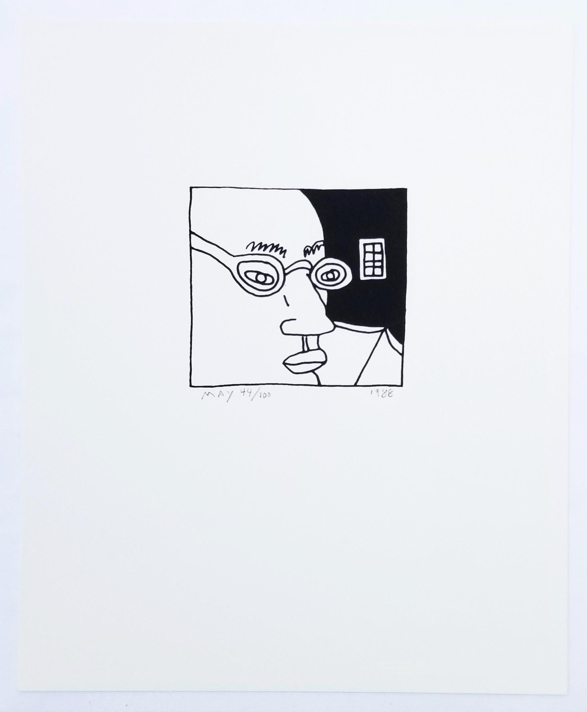 Homme à lunettes /// Sérigraphie Pop Art Contemporaine Tête Visage Portrait Noir - Gris Portrait Print par Dan May