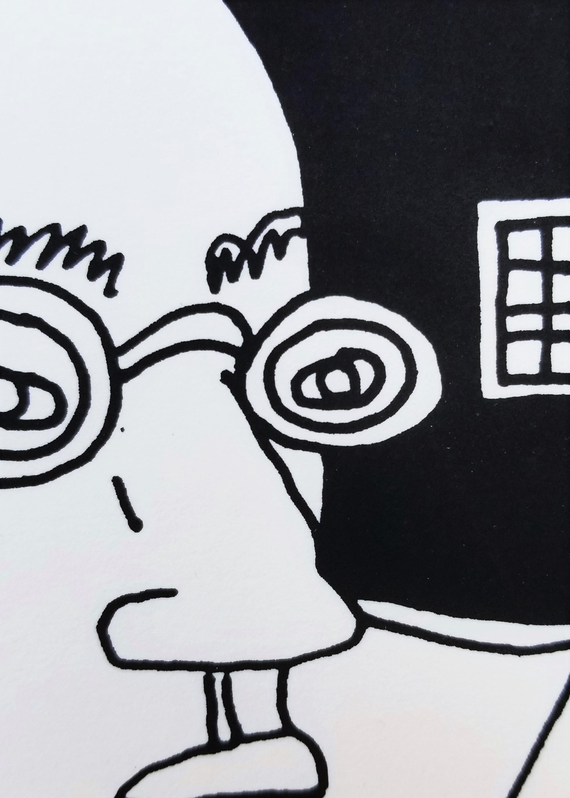 Homme à lunettes /// Sérigraphie Pop Art Contemporaine Tête Visage Portrait Noir en vente 2