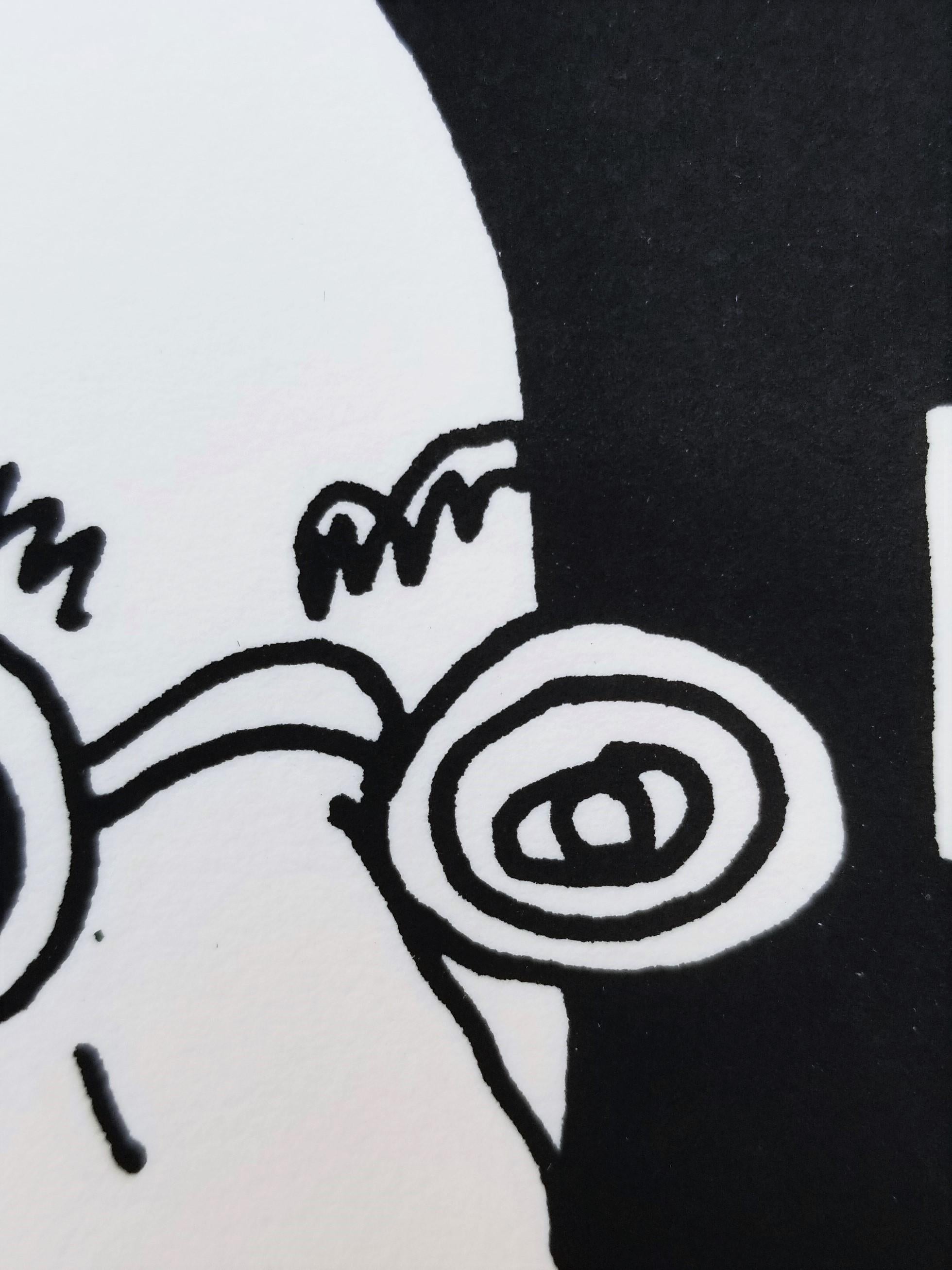 Homme à lunettes /// Sérigraphie Pop Art Contemporaine Tête Visage Portrait Noir en vente 3