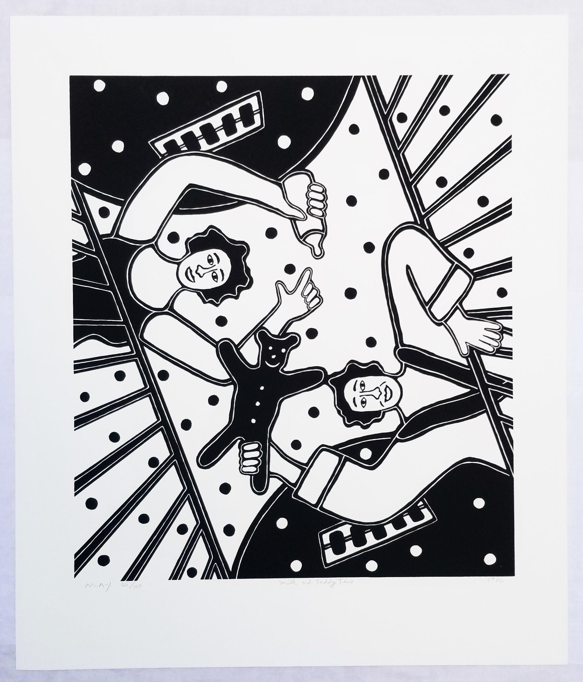 Milk and Teddy Time /// Contemporary Pop Art Screenprint Baby Crib Children - Black Figurative Print by Dan May