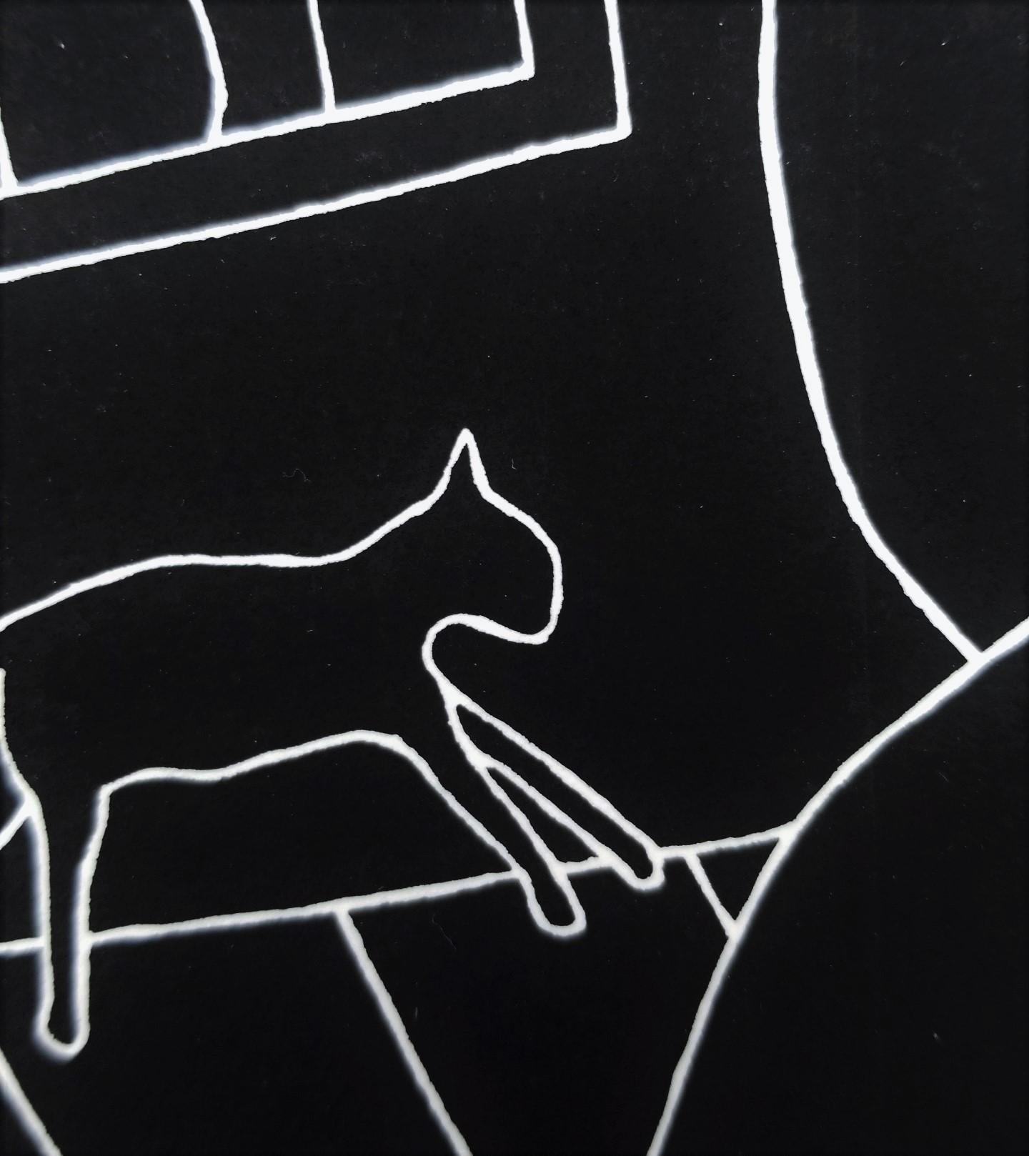 Nude and Cat /// Contemporary Street Screenprint Figurative Black and White Art For Sale 4