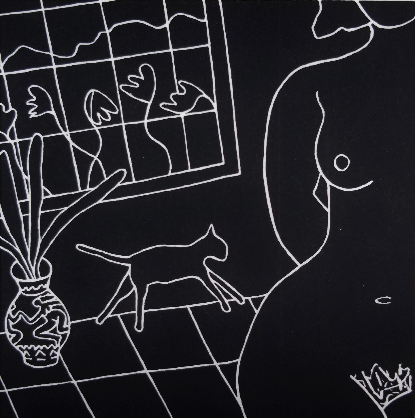 Dan May Nude Print - Nude and Cat /// Contemporary Street Screenprint Figurative Black and White Art