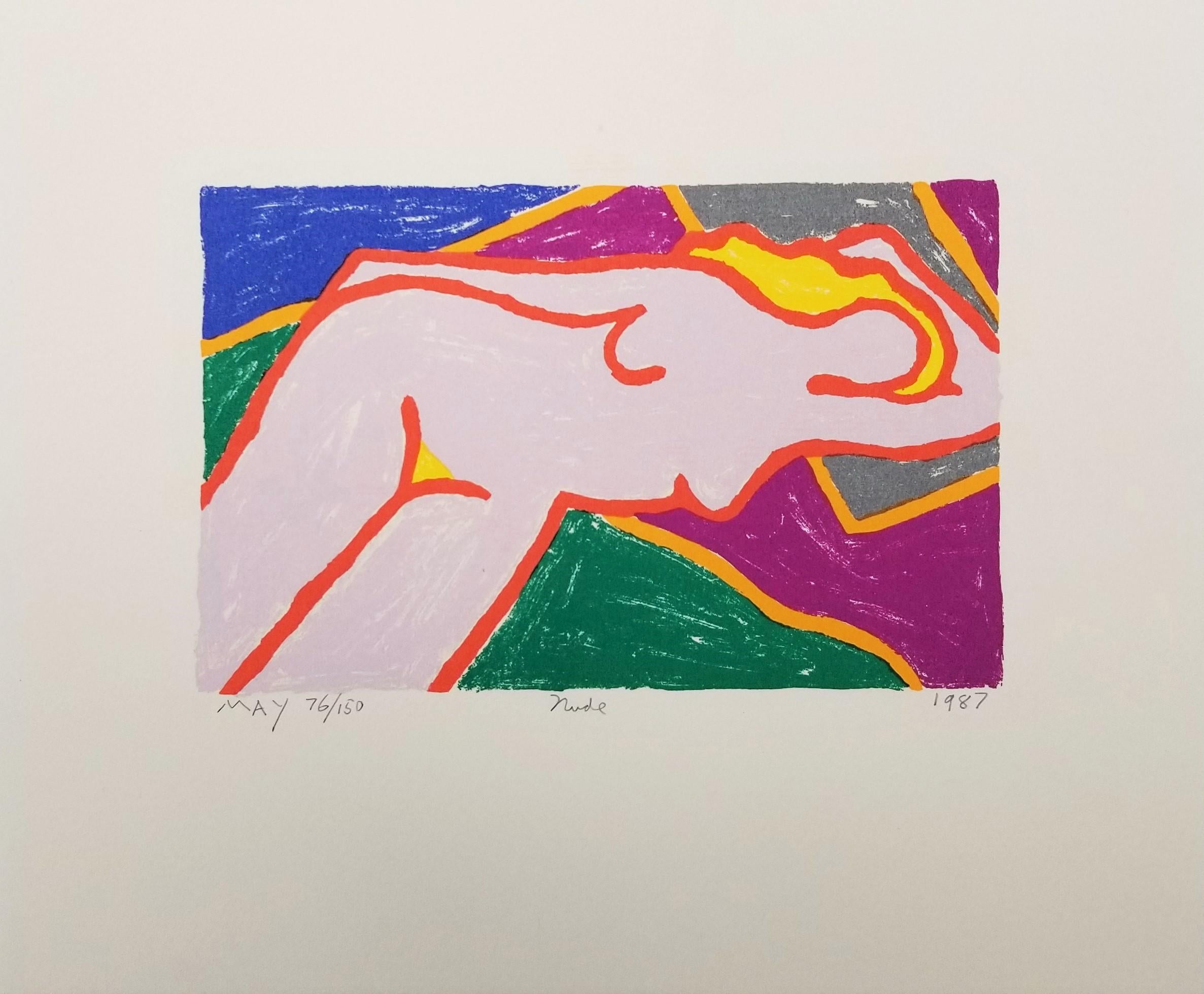Nude /// Contemporary Pop Art Screenprint Colorful Figurative Reclining Print - Violet Nude Print par Dan May