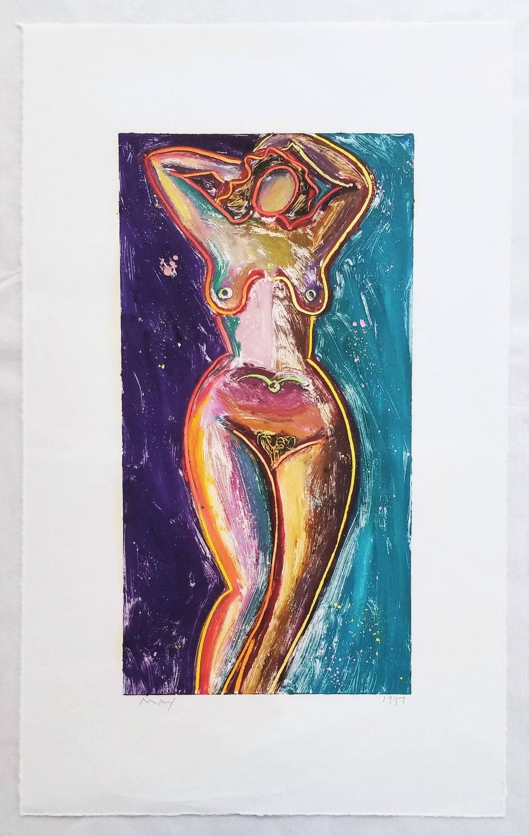Nude /// Contemporary Figurative Woman Lady Screenprint Monoprint Modern Art - Purple Nude Print by Dan May