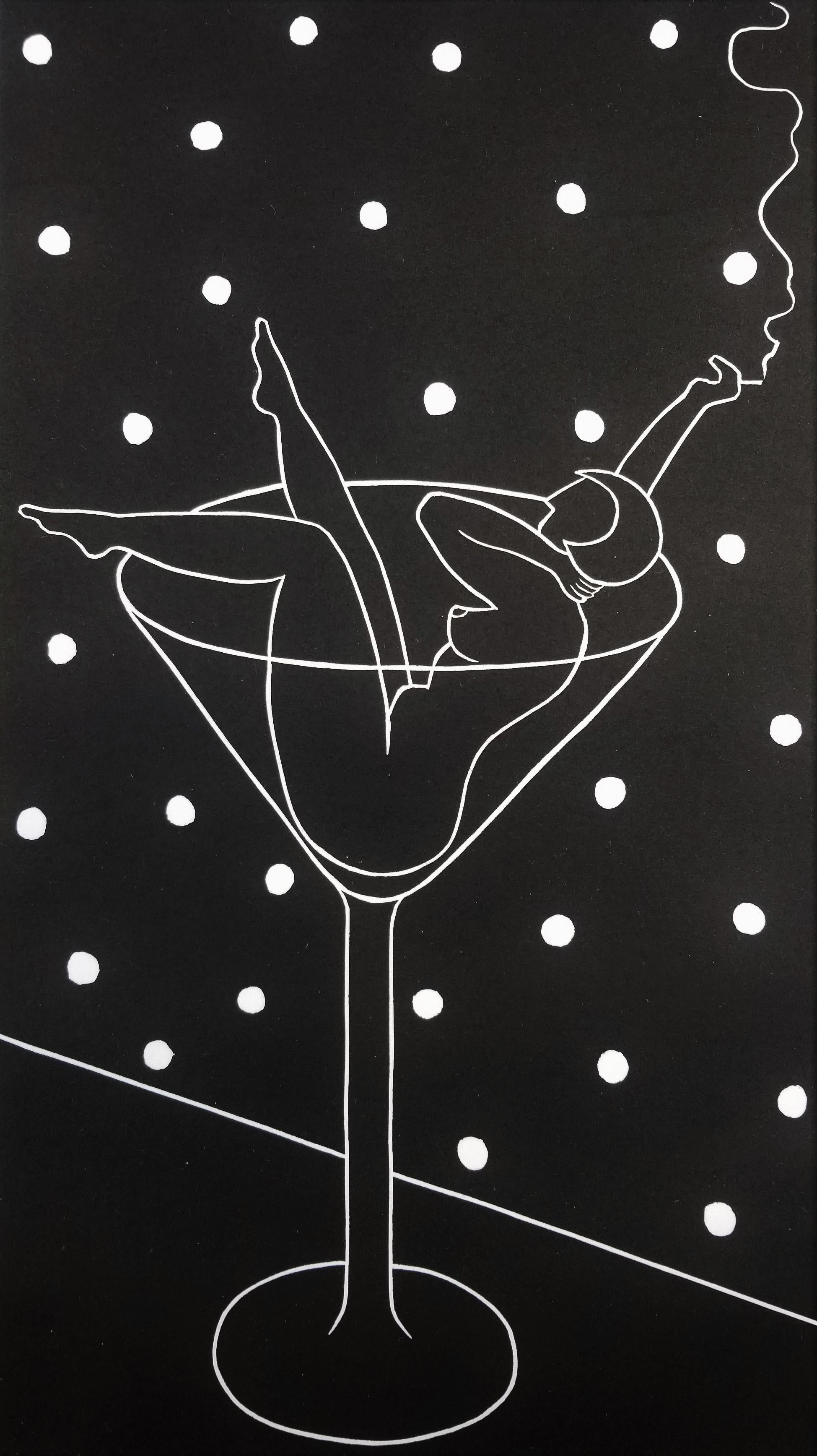 Dan May Nude Print - Nude in Glass /// Art Deco Nude Figurative Screenprint Contemporary Alcohol Art