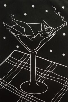 Nude in Martini /// Art Nouveau Contemporary Screenprint Alcohol Woman Lady Art