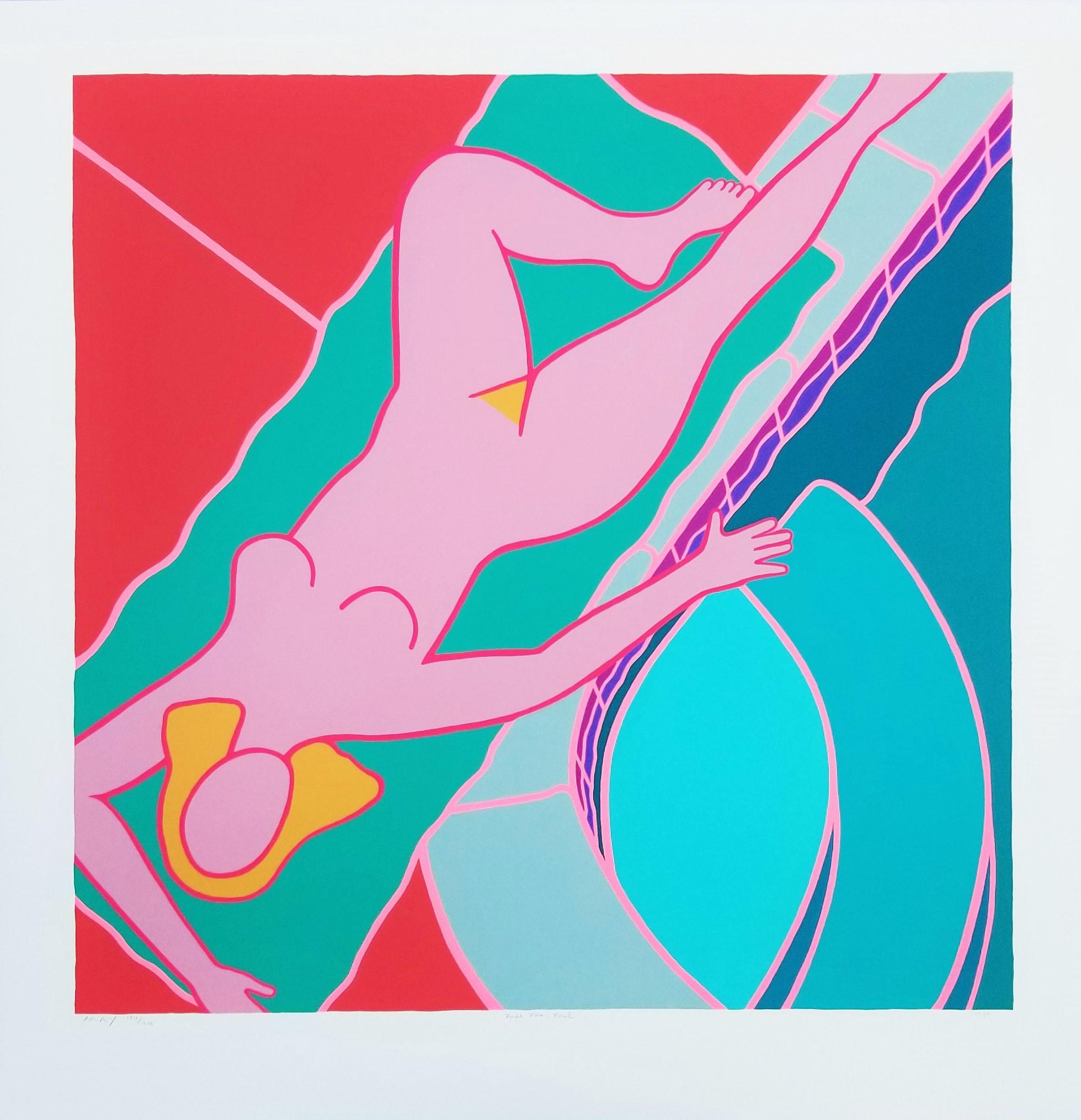 Nude Near Pool /// Contemporary Pop Art Screenprint Nude Figurative Swimming  - Print by Dan May