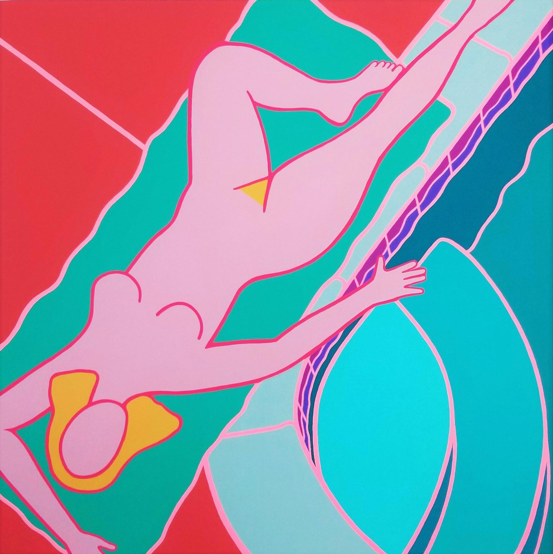 Nude Near Pool /// Zeitgenössischer Pop-Art-Siebdruck Nude Figurative Swimming 