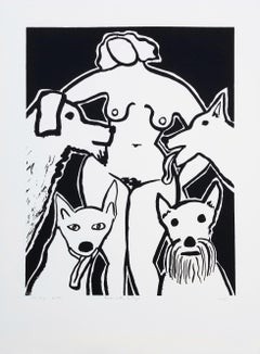 Nudo con cani /// Serigrafia contemporanea Pop Art Animale domestico in bianco e nero