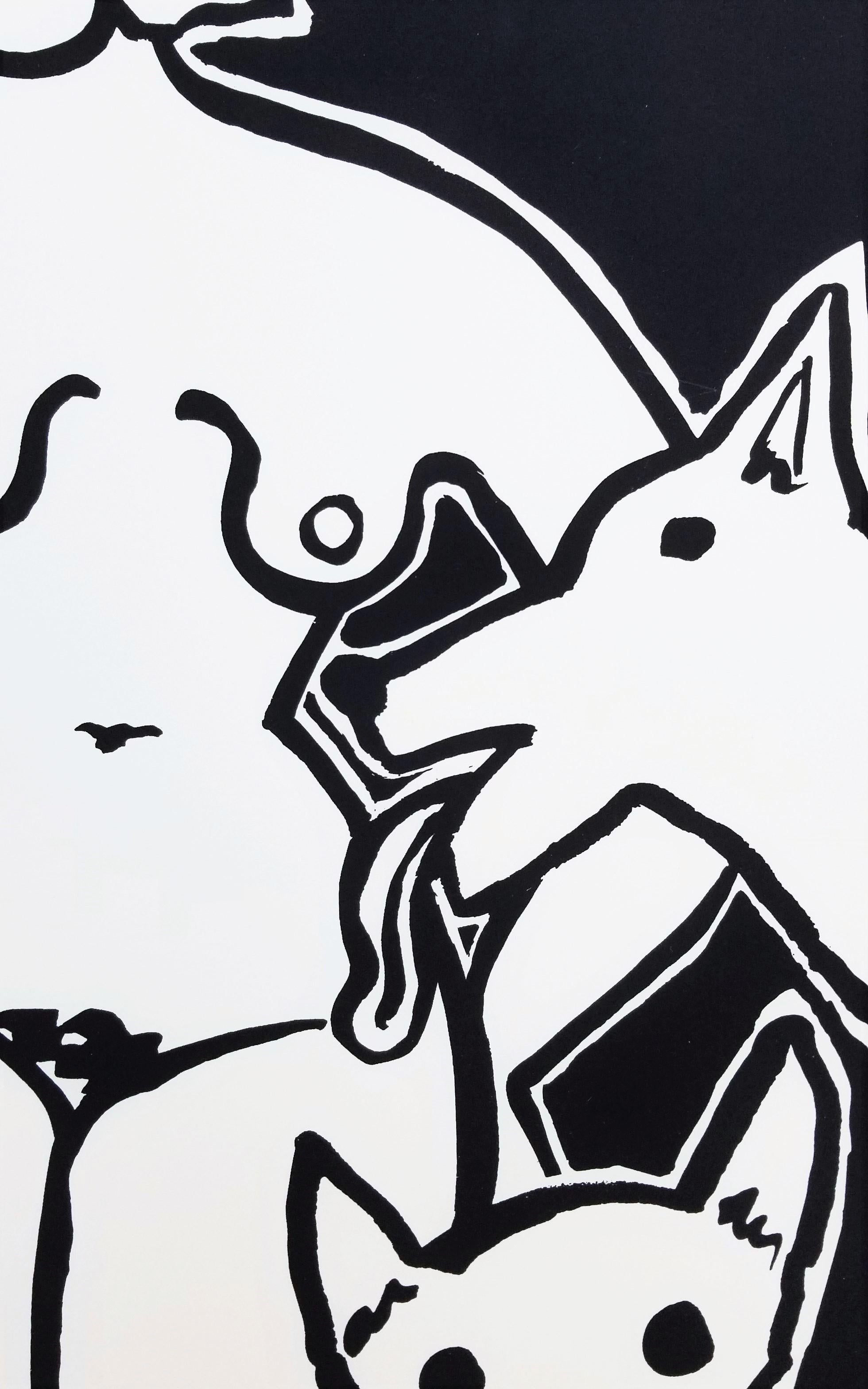 Nude with Dogs /// Contemporary Pop Art Screenprint Animal Pet Black and White For Sale 3