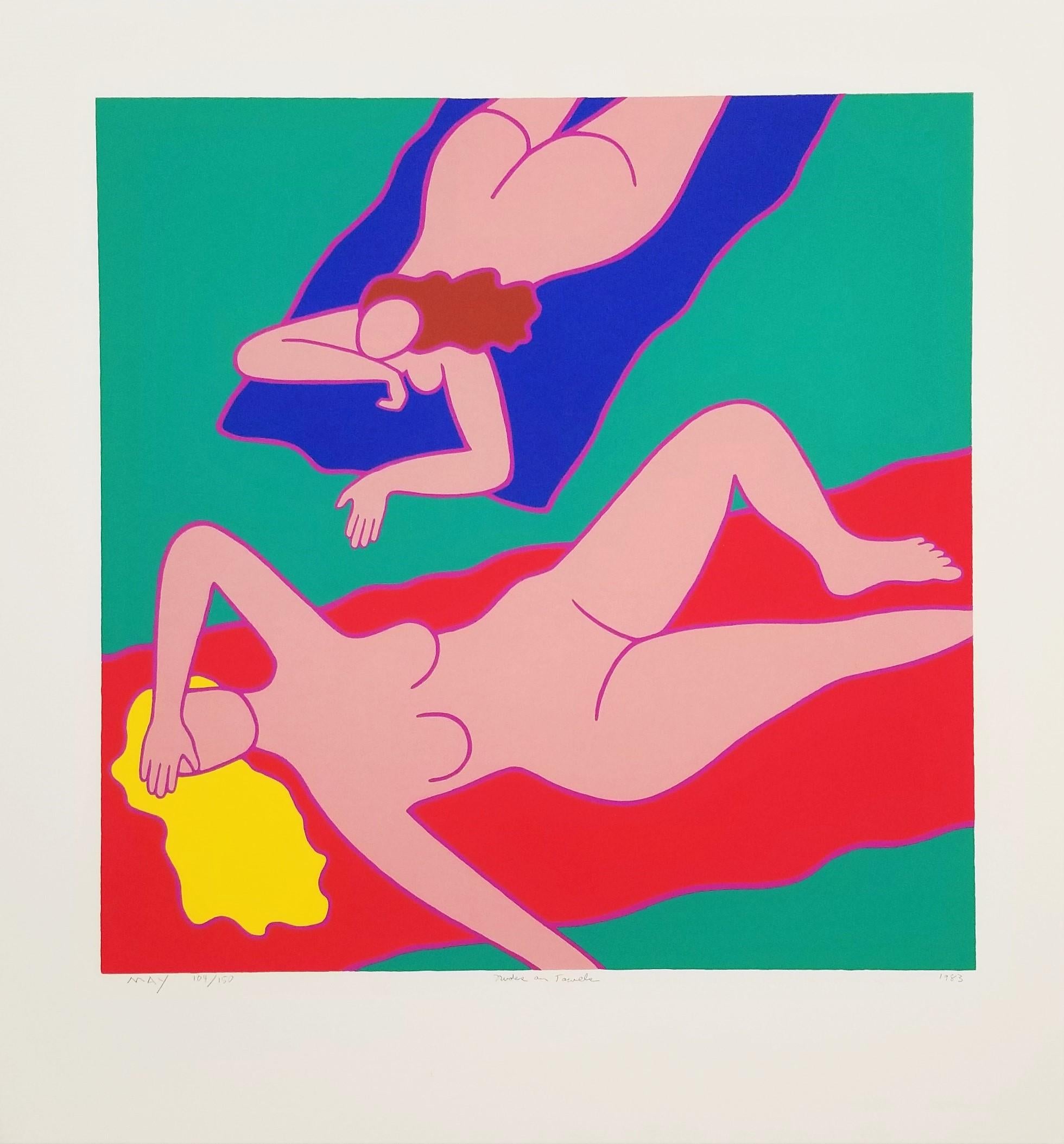Nudes on Towels /// Contemporary Pop Art Figurative Swimming Pool Screenprint - Print by Dan May