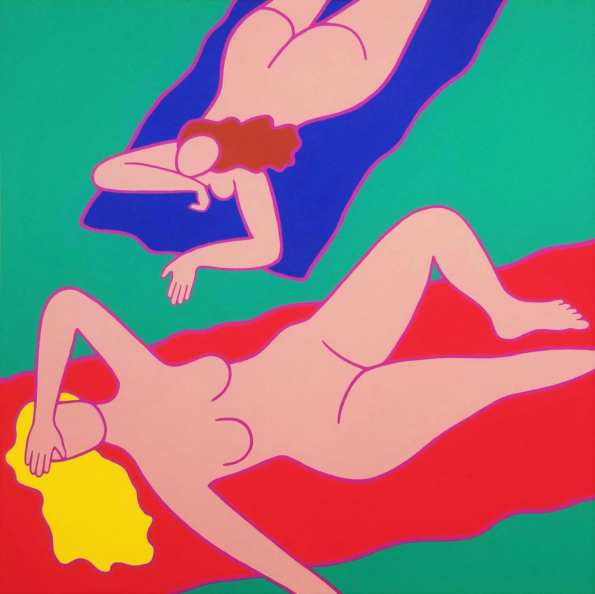 Dan May Nude Print - Nudes on Towels /// Contemporary Pop Art Figurative Swimming Pool Screenprint