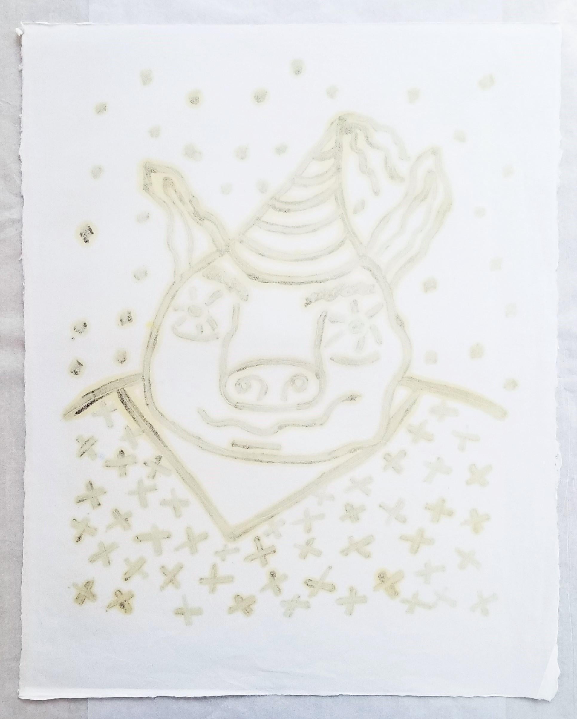 Party Pig /// Contemporary Animal Funny Portrait Screenprint Black and White Art For Sale 1