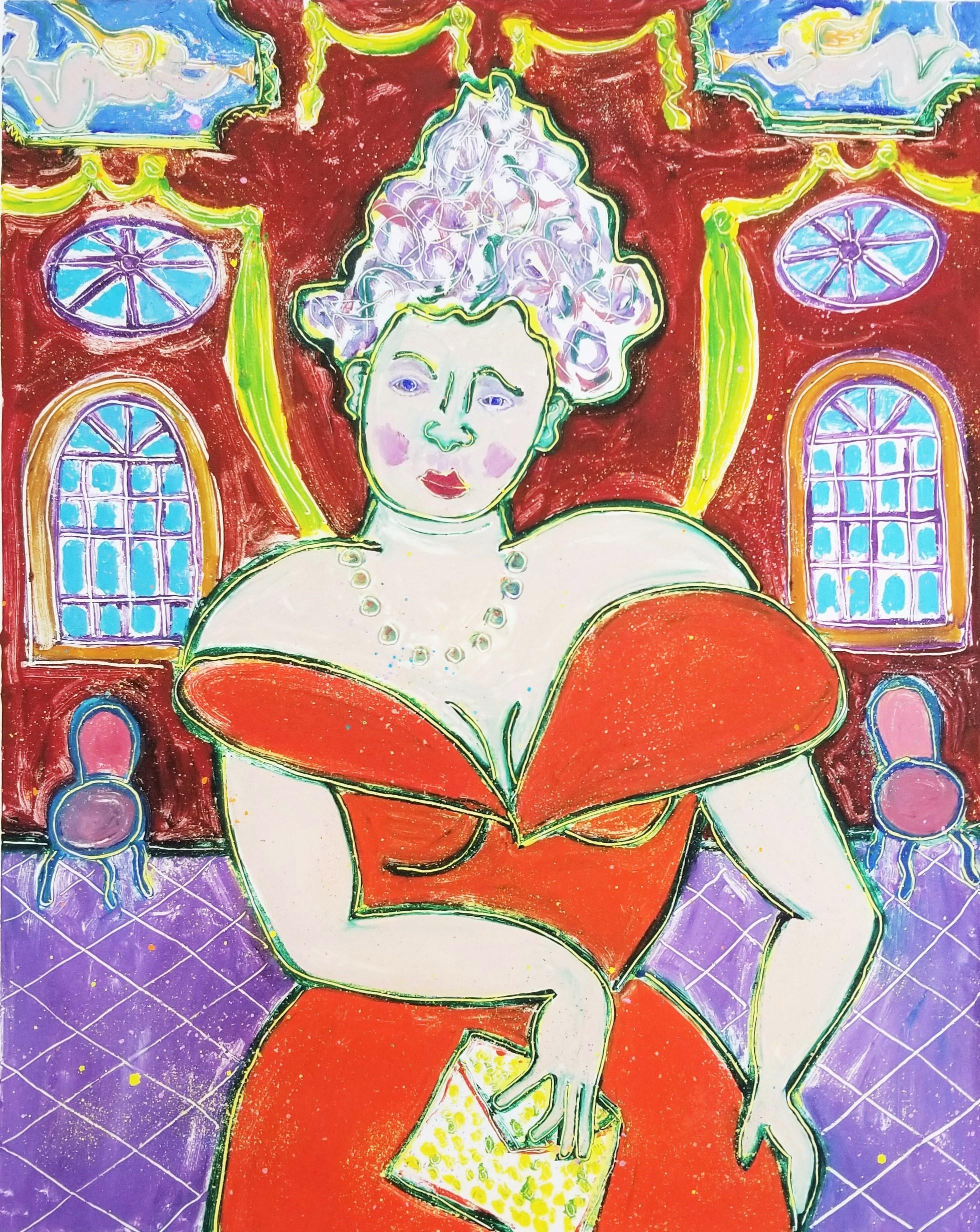 Portrait d'une dame Elegance II /// Robe de soirée à imprimé unique Contemporain 