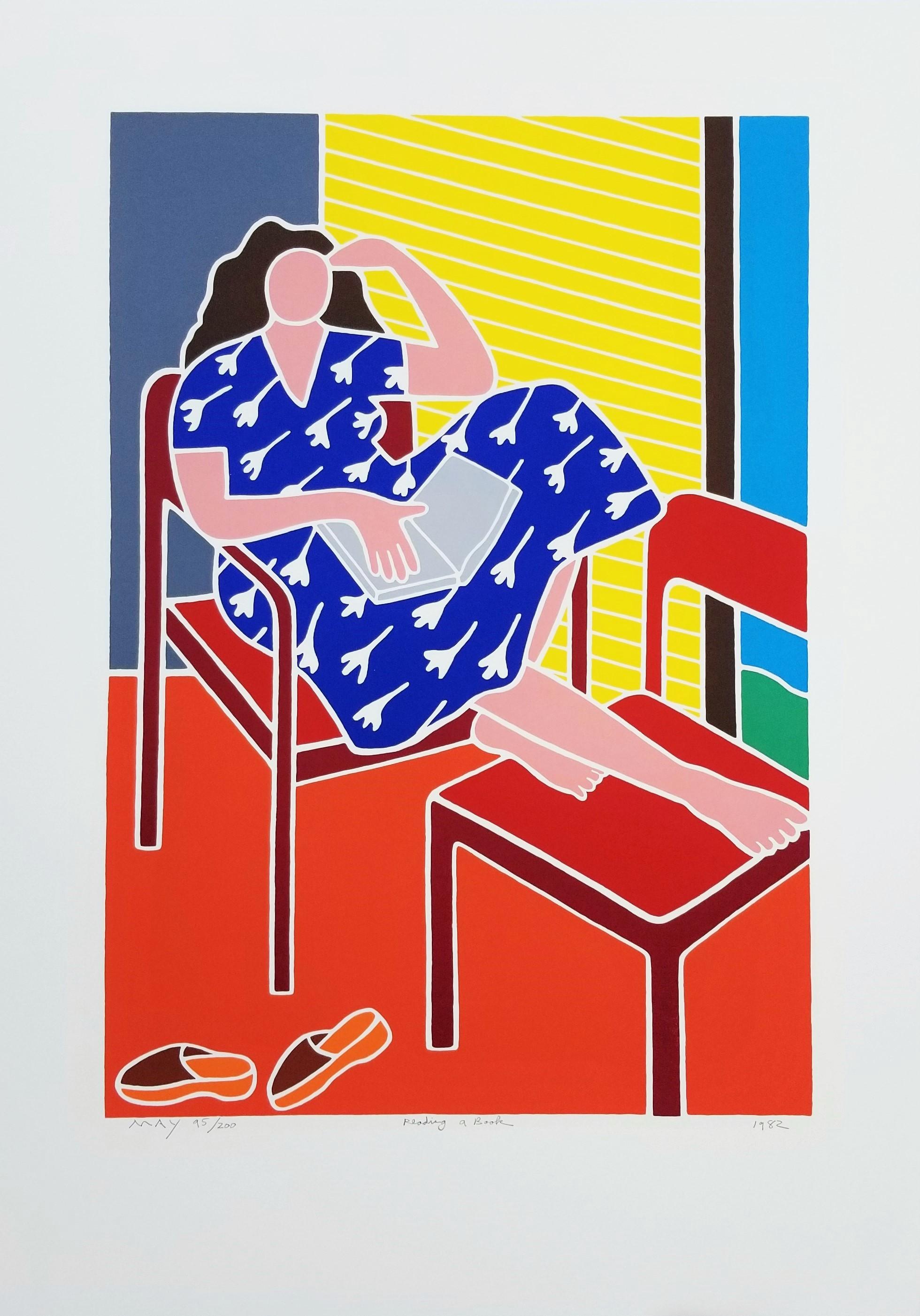 Reading a Book /// Contemporary Pop Art Figurative Lady Screenprint Woman Chair - Print by Dan May
