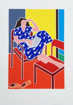 Reading a Book /// Contemporary Pop Art Figurative Lady Screenprint Woman Chair, Siebdruck