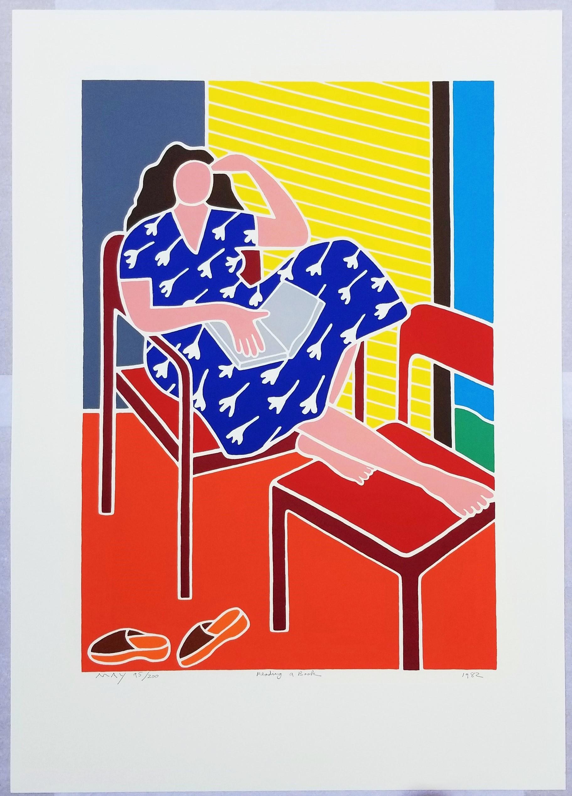 Reading a Book /// Contemporary Pop Art Figurative Lady Screenprint Woman Chair, Siebdruck (Zeitgenössisch), Print, von Dan May