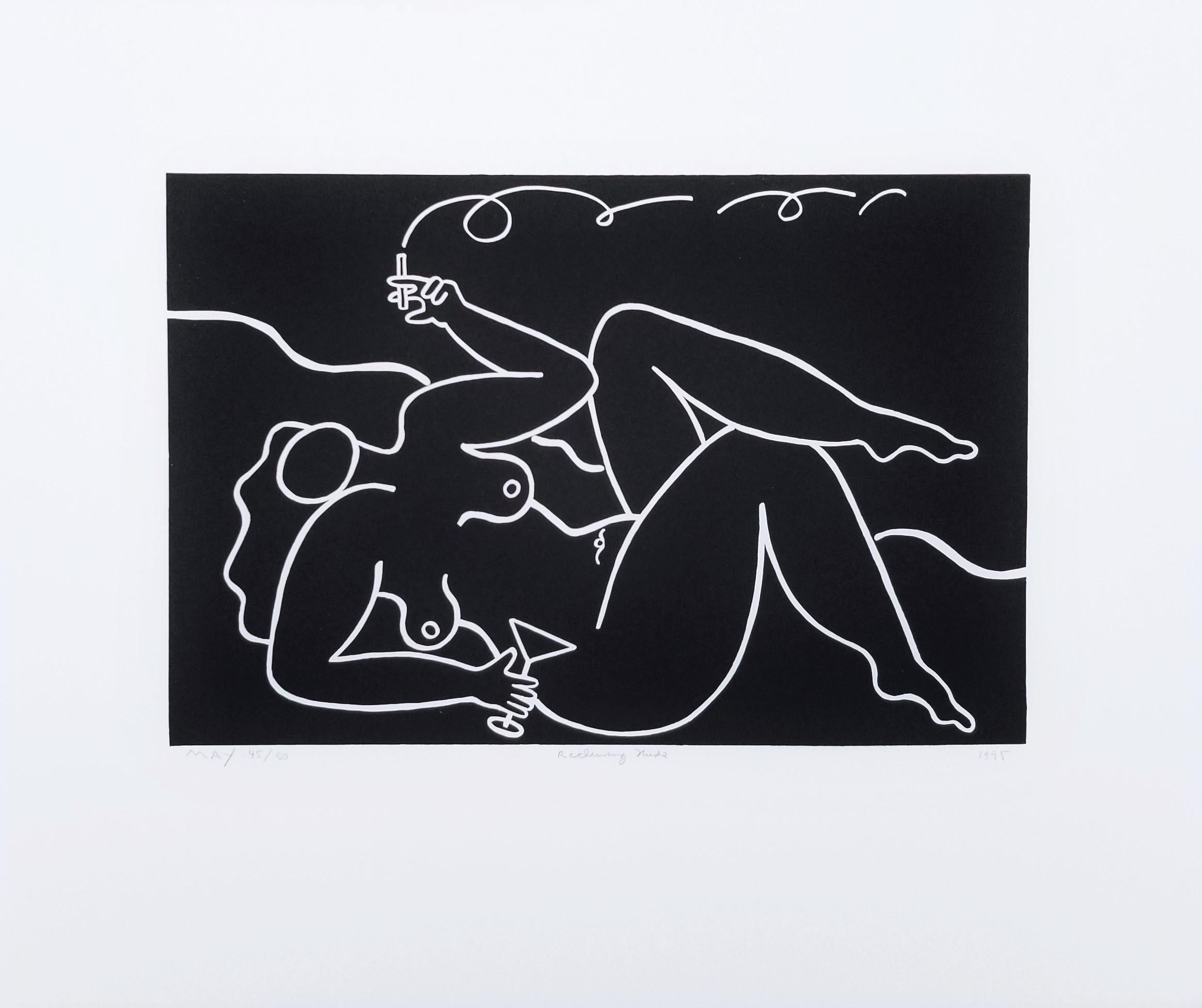 Reclining Nude (Black) /// Contemporary Pop Art Screenprint Figurative Alcohol  - Print by Dan May