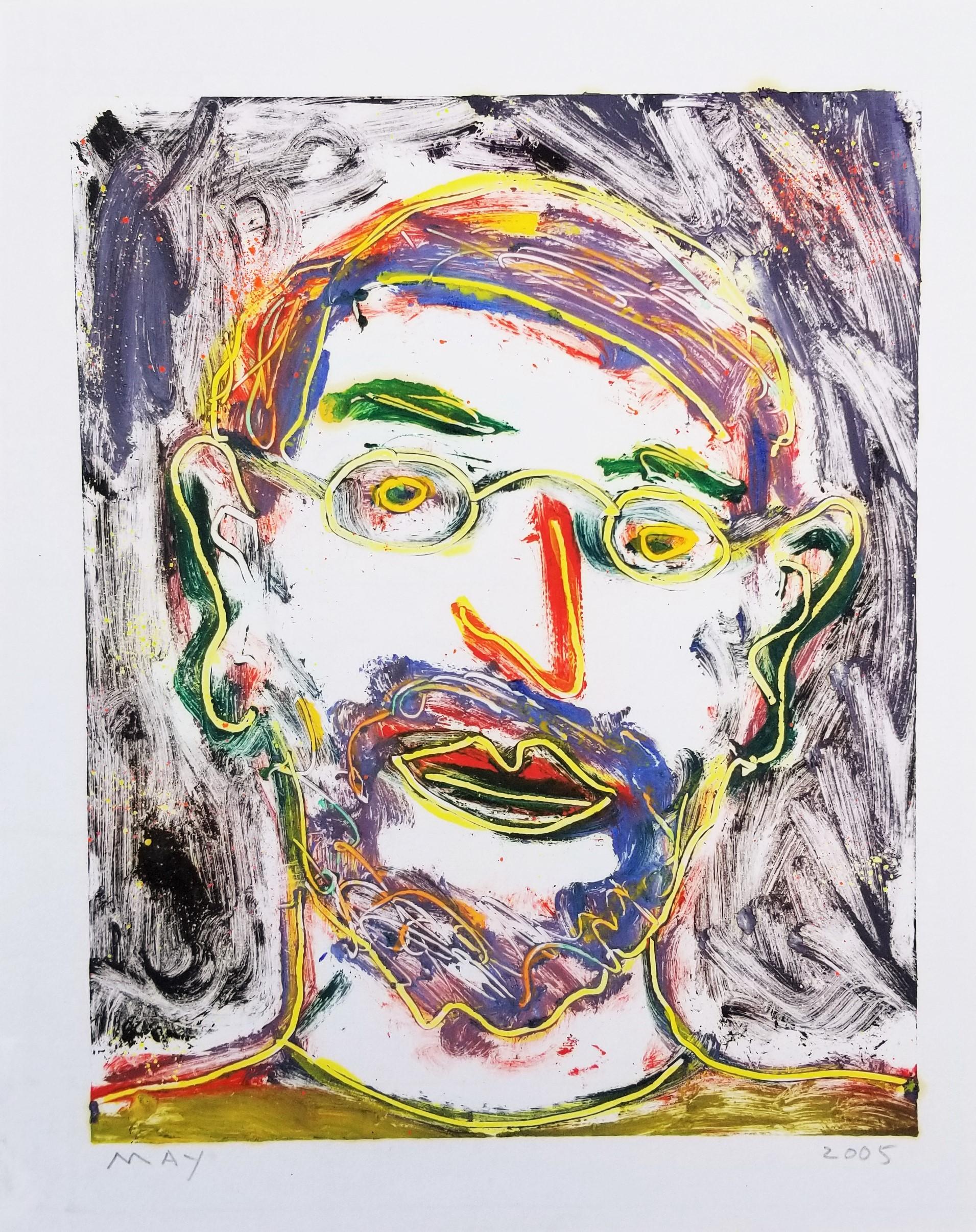 Self-Portrait /// Contemporary Screenprint Face Portrait Figurative Glasses  - Print de Dan May