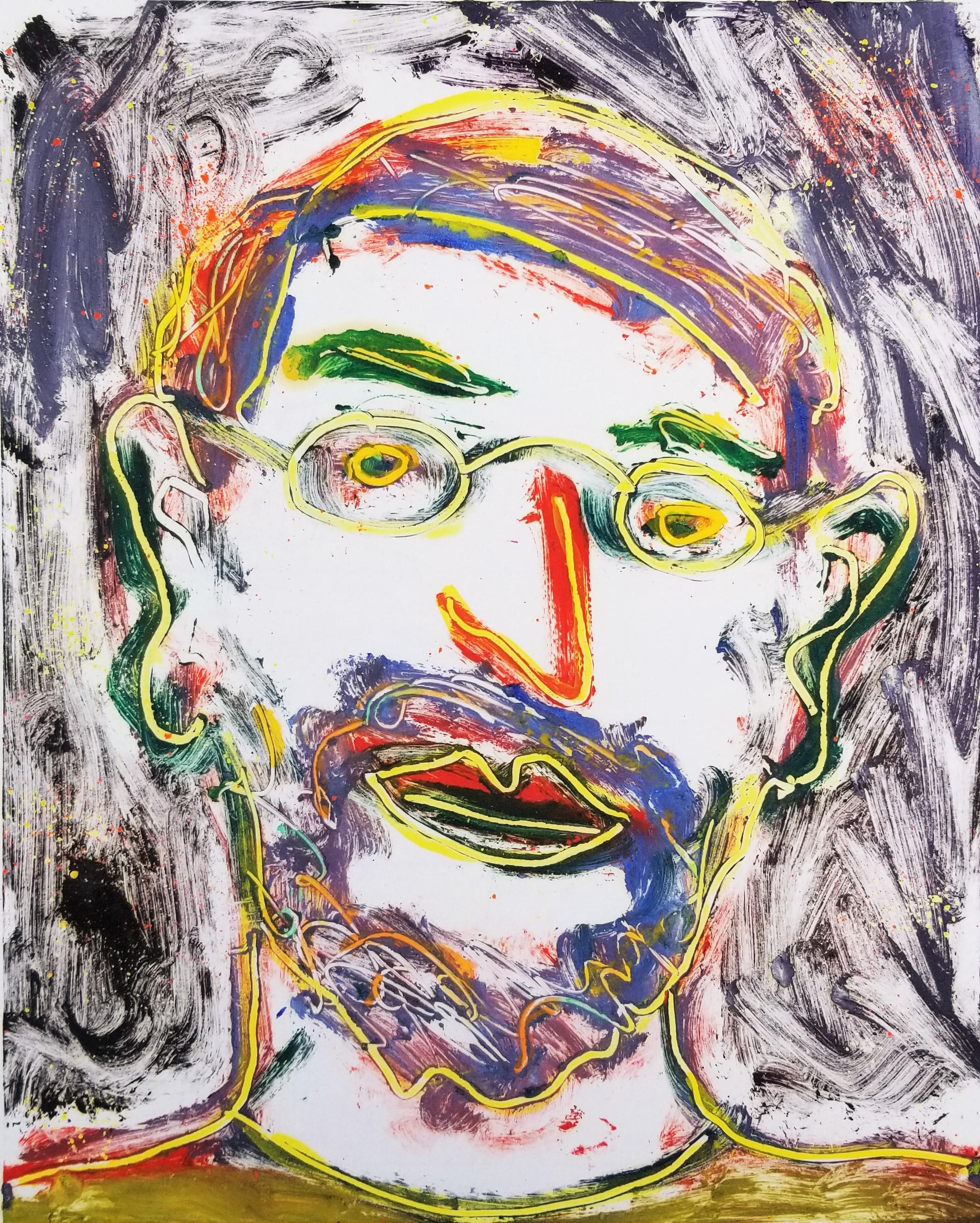 Portrait Print Dan May - Self-Portrait /// Contemporary Screenprint Face Portrait Figurative Glasses 