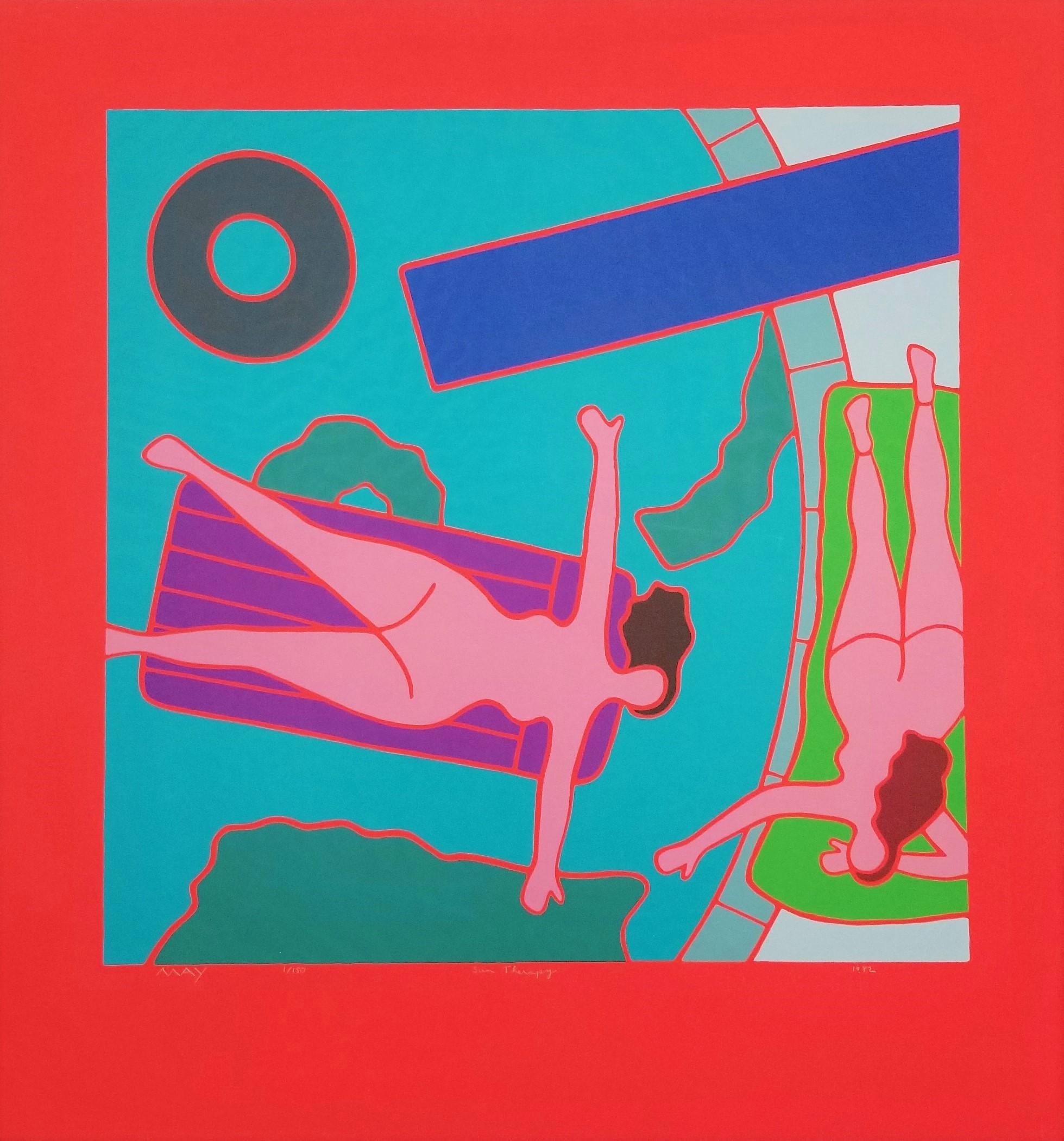 Sun Therapy /// Contemporary Pop Art Nudes Swimming Pool Figurative Screenprint - Print by Dan May