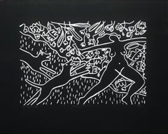 Tossing the Bone /// Contemporary Pop Art Nude Screenprint Dog Pet Animal Black