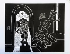 Up the Stairs /// Linocut Contemporary Funny Humor Romance Screenprint Art