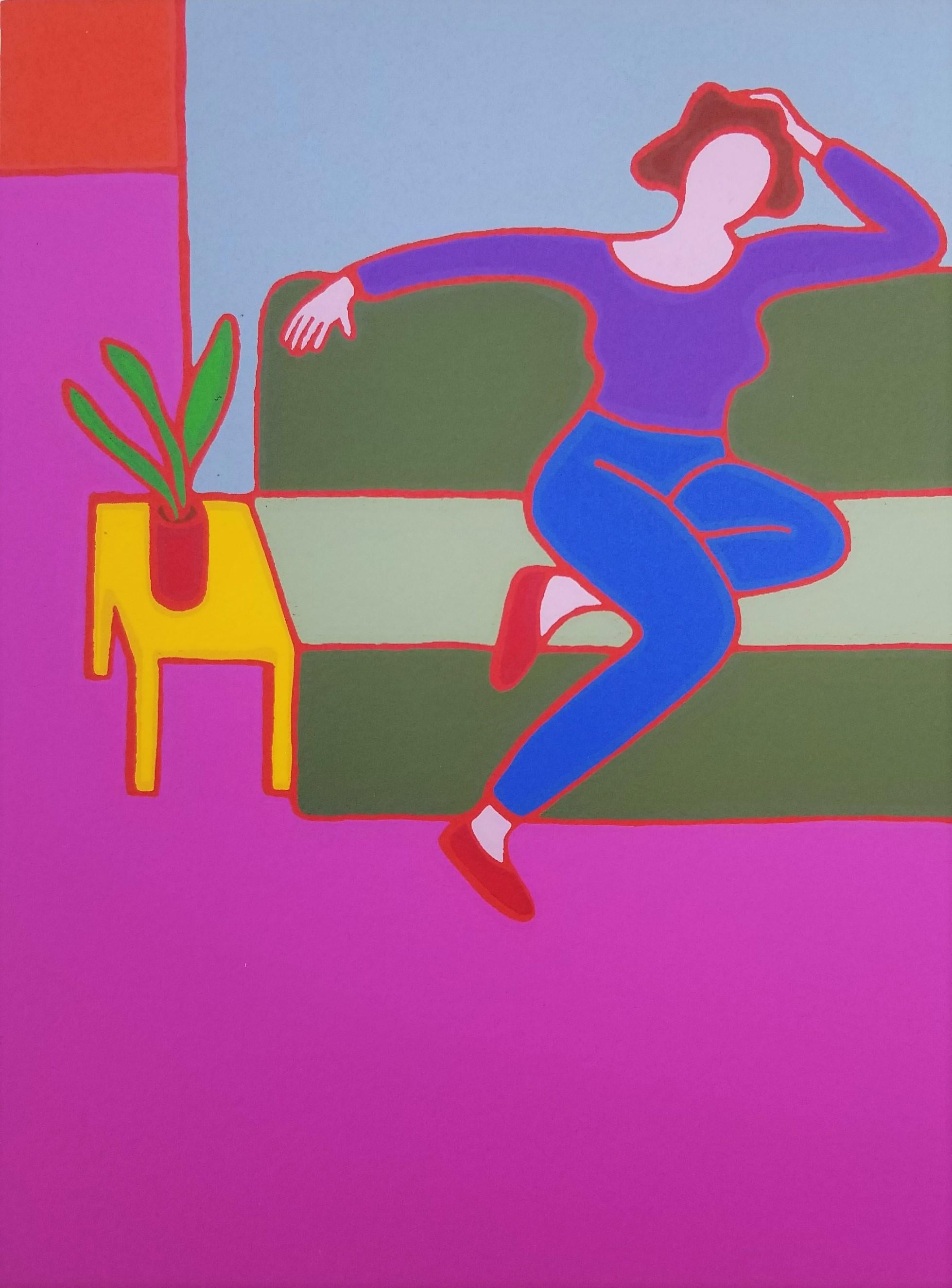 Waiting /// Contemporary Pop Art Interior Figurative Sofa Colorful Screenprint