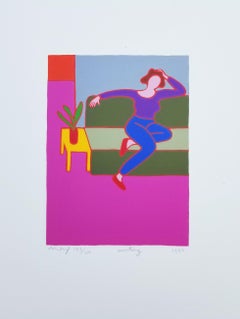 Waiting /// Contemporary Pop Art Interior Figurative Sofa Colorful Screenprint