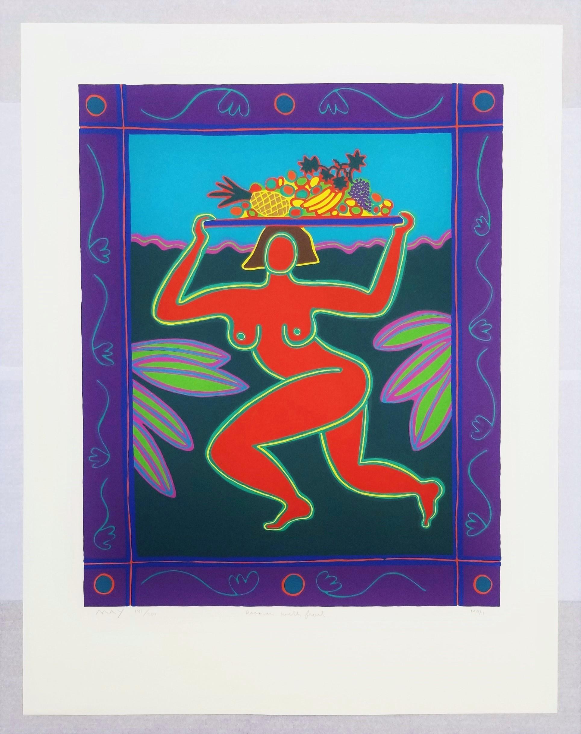 Woman with Fruit /// Contemporary Pop Art Screenprint Nude Food Colorful Art - Purple Nude Print by Dan May