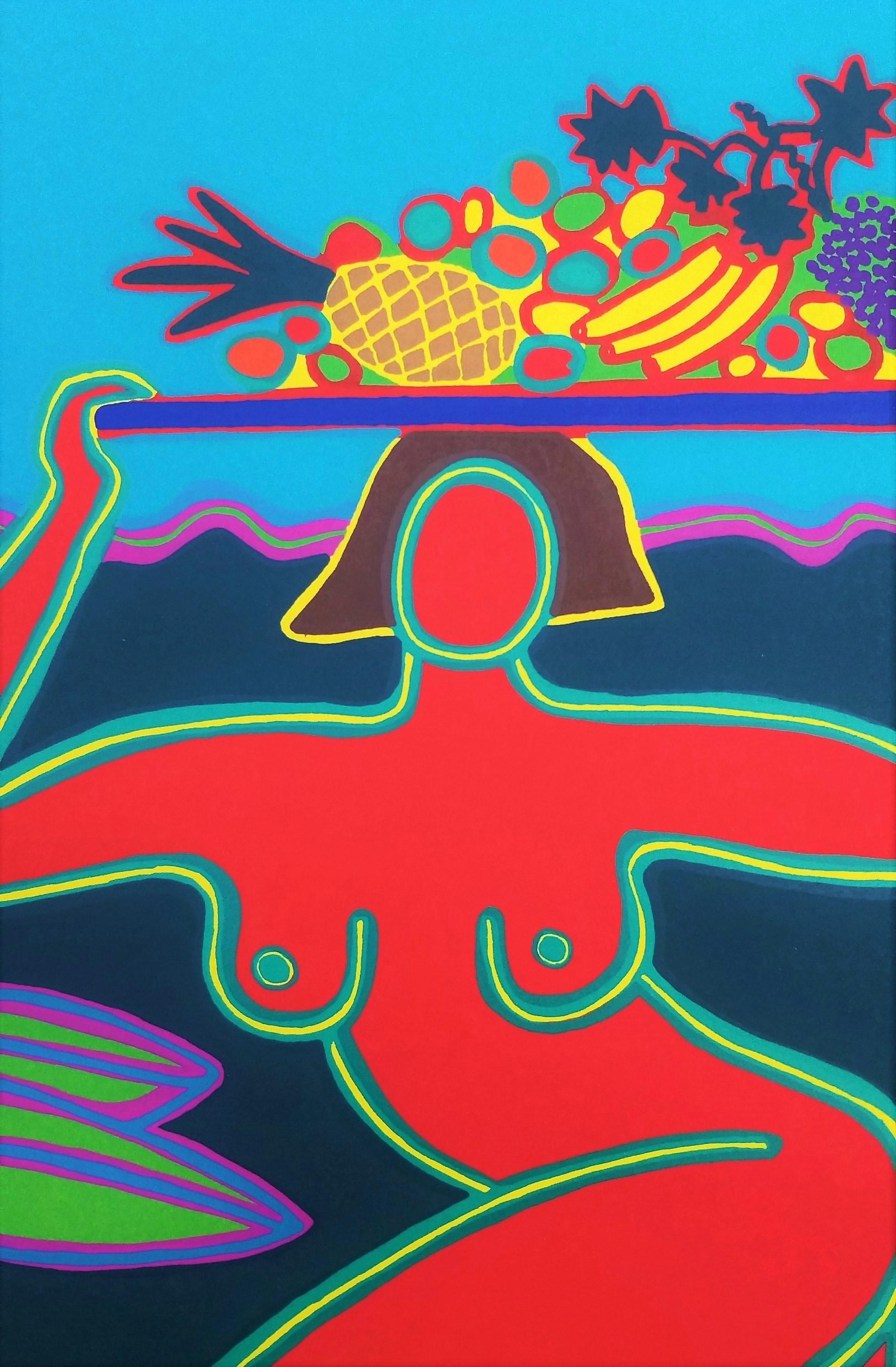 Woman with Fruit /// Contemporary Pop Art Screenprint Nude Food Colorful Art For Sale 2