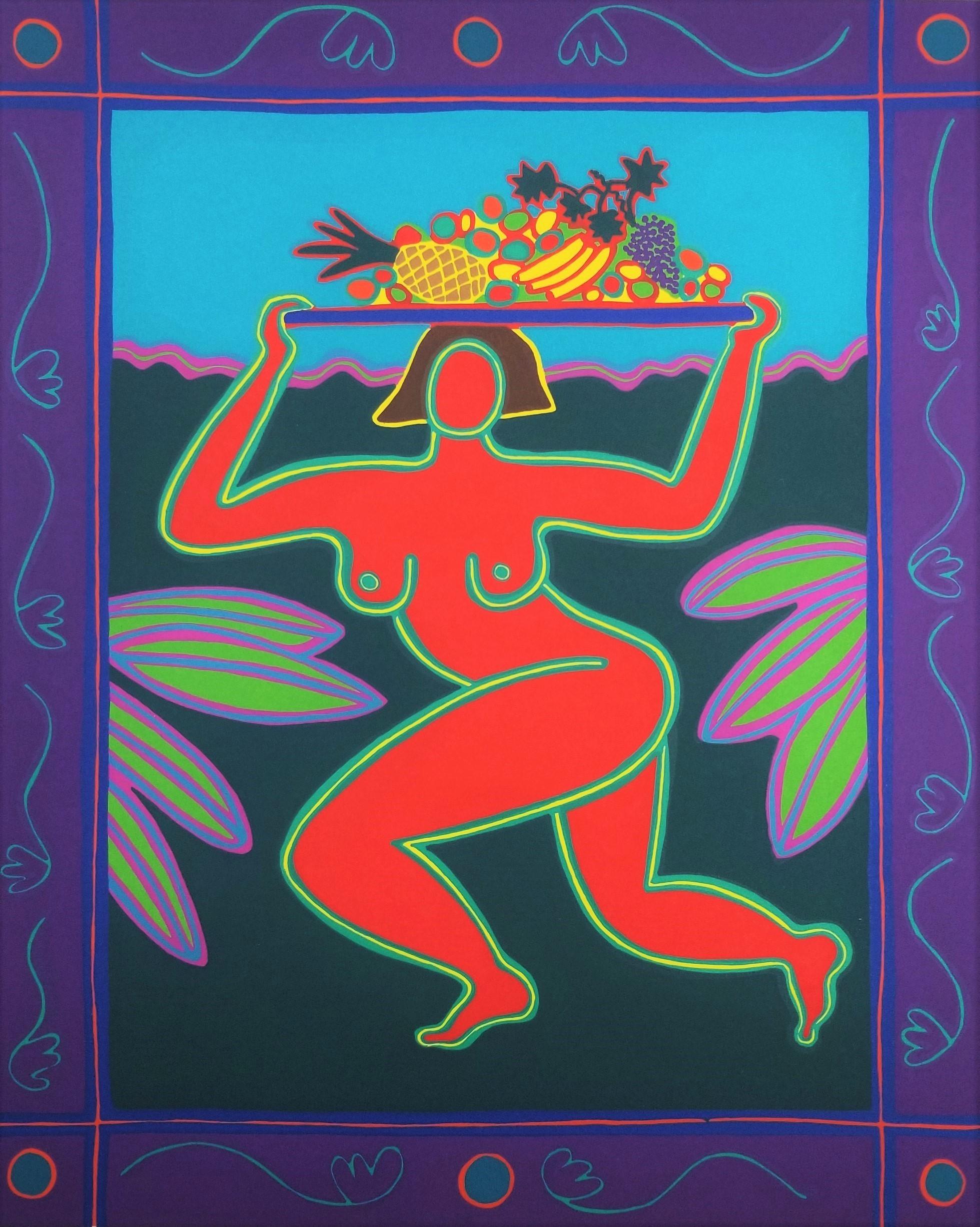 Dan May Nude Print - Woman with Fruit /// Contemporary Pop Art Screenprint Nude Food Colorful Art