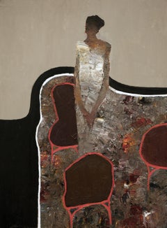 « Invitation » (2024) par Dan McCaw, peinture à l'huile originale de portrait abstrait