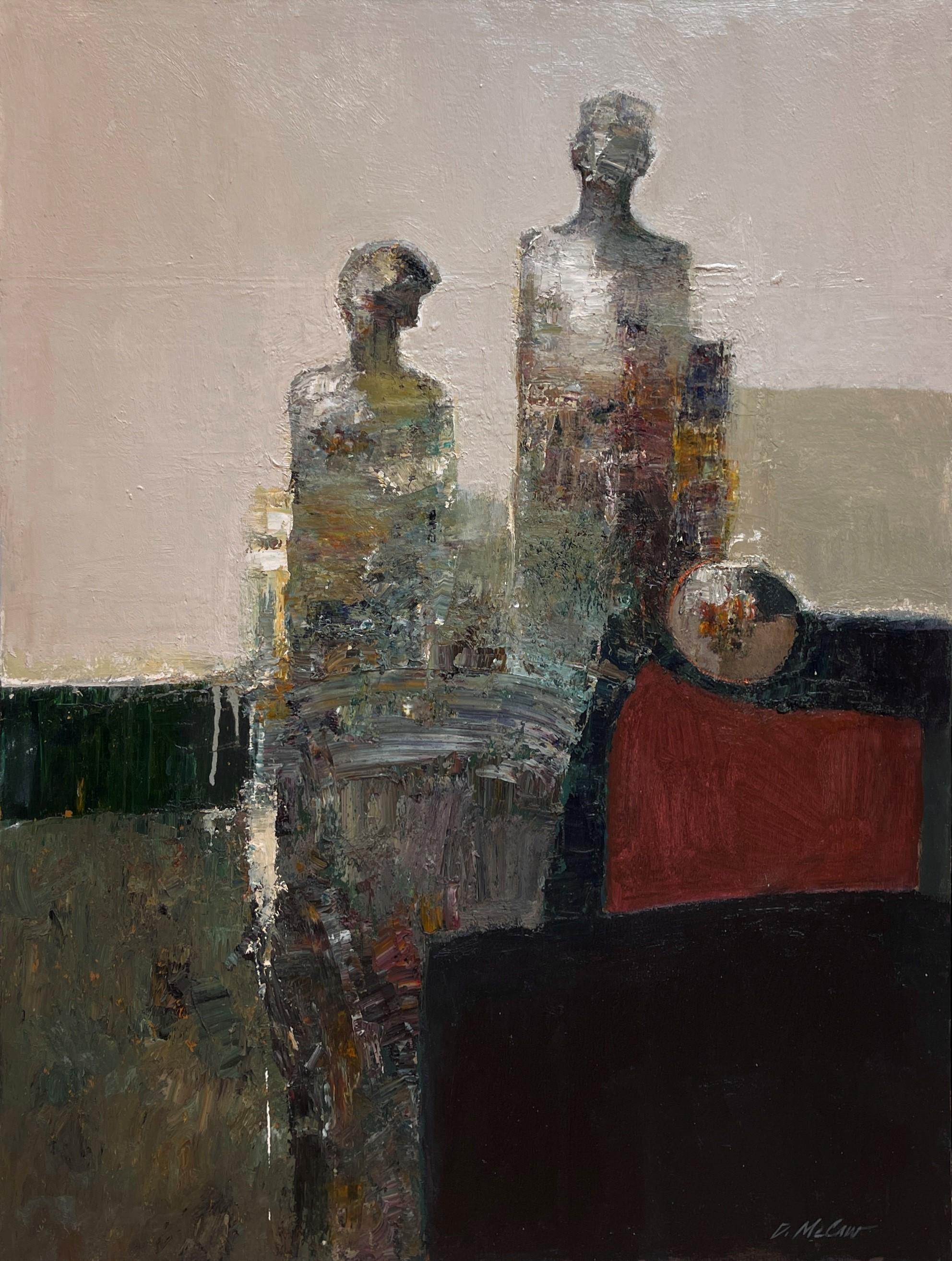Dan McCaw's "Observation," created in 2018, is a striking oil painting measuring 48 x 36 inches (121.92 x 91.44 cm) with framed dimensions of 49 x 36 inches. This original artwork features an abstract composition of figures, rendered with rich