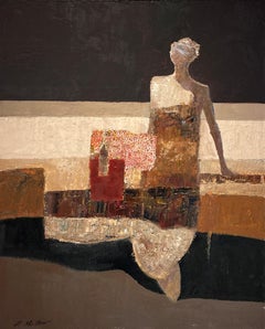 "Waiting" by Dan McCaw, Abstracted, Figural Oil Painting