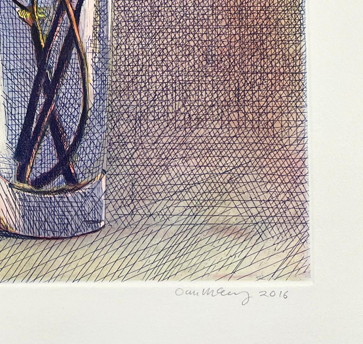 Médium : Eau-forte et aquatinte
Année : 2016
Taille de l'image : 15.5 x 11.5 pouces
Édition de 25 exemplaires, signés et titrés par l'artiste.

Lilas dans un vase en verre simple avec des reflets.

M. McCleary est né à Santa Monica, en Californie.