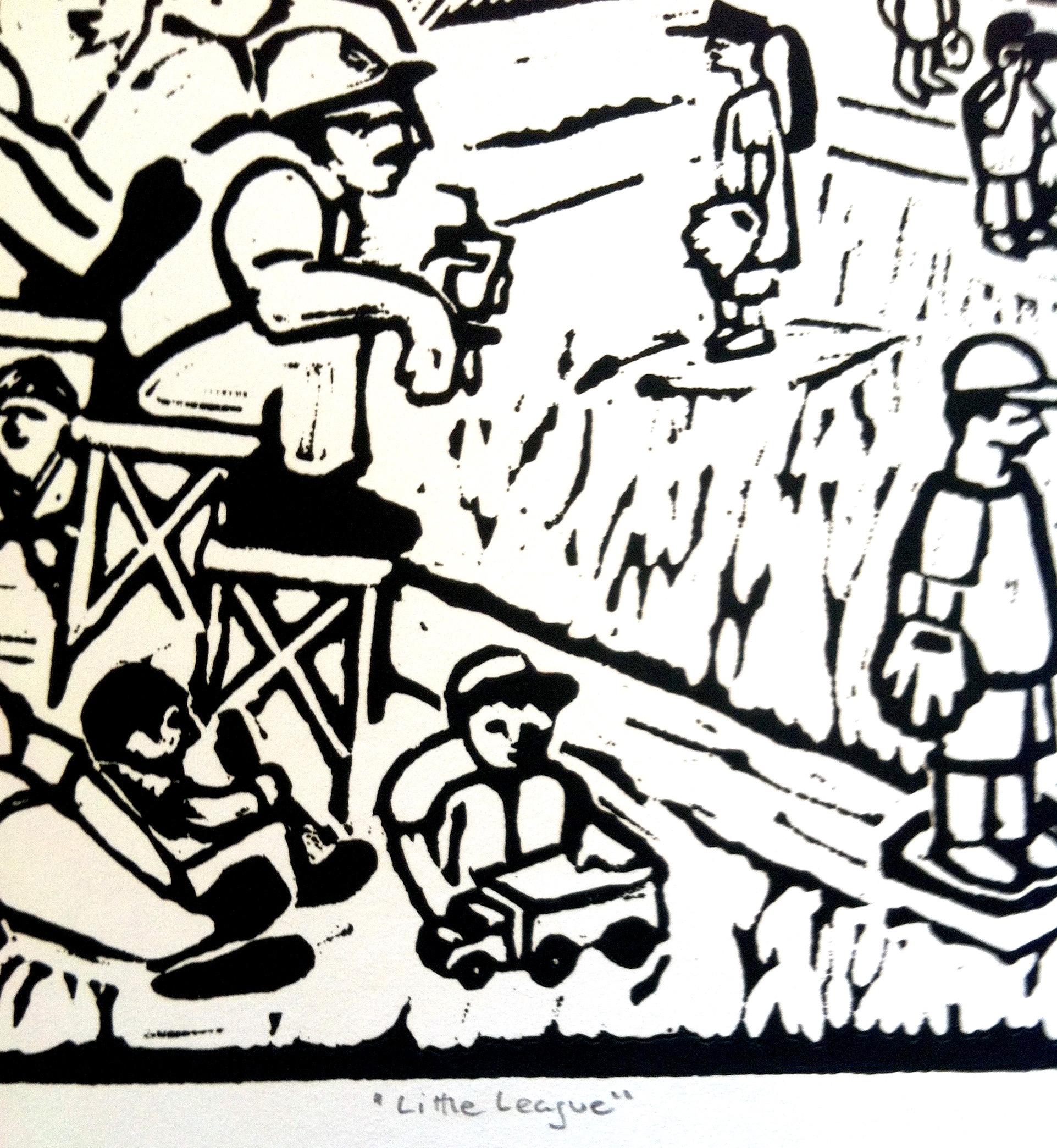 Impresión en linograbado sobre papel -- Pequeñas Ligas - Print de Dan Mehlman