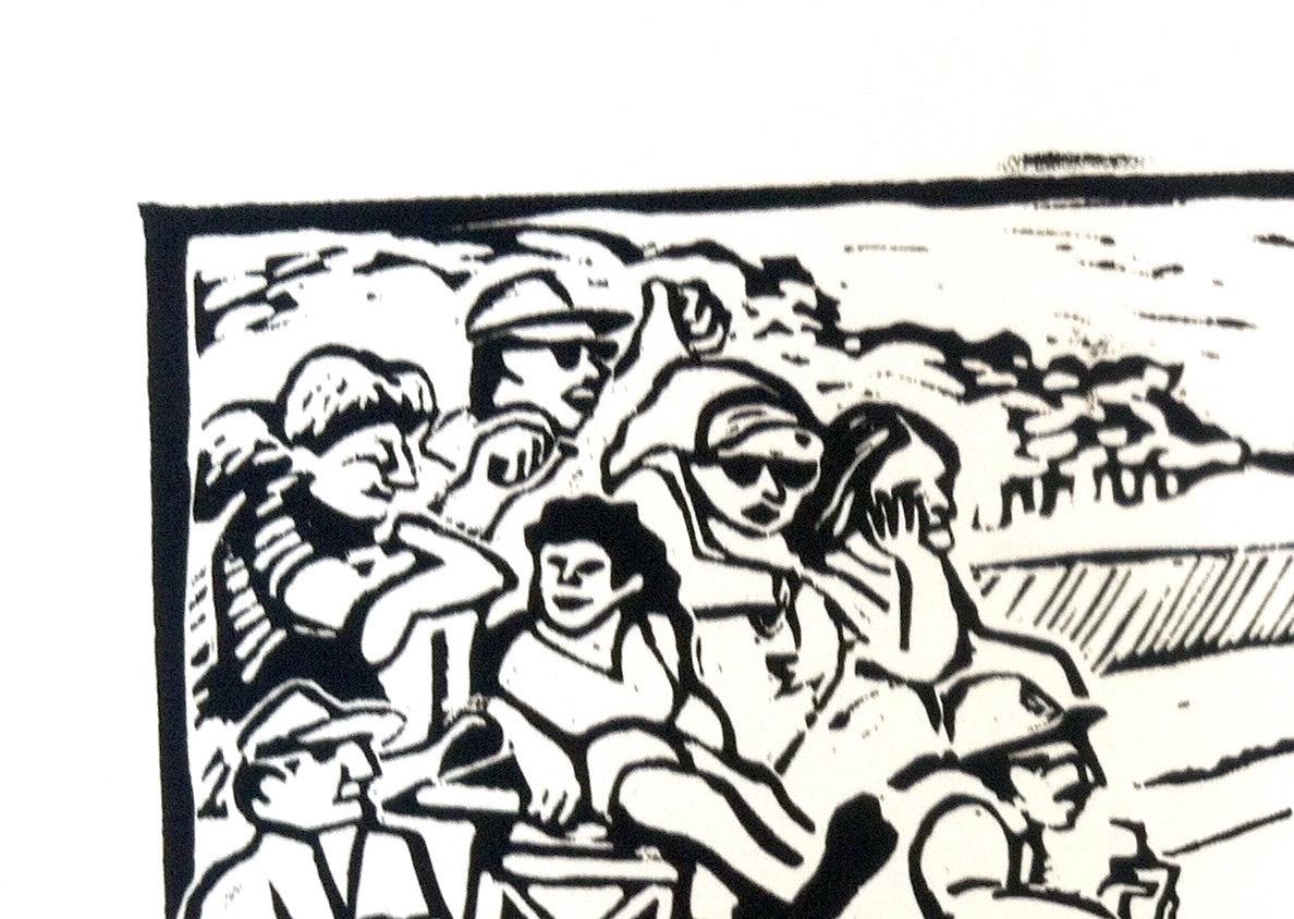 Linocut Print on Paper -- Little League For Sale 1