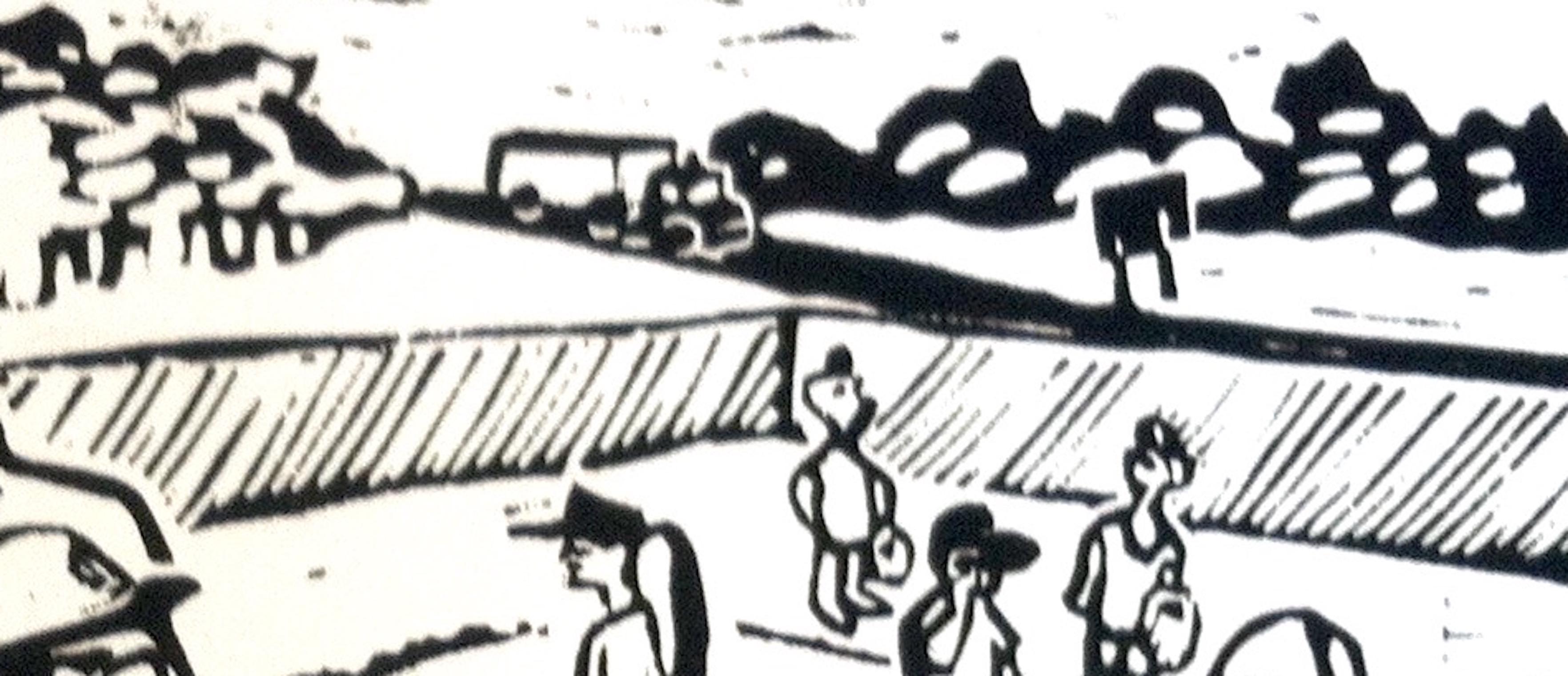 Impresión en linograbado sobre papel -- Pequeñas Ligas en venta 4