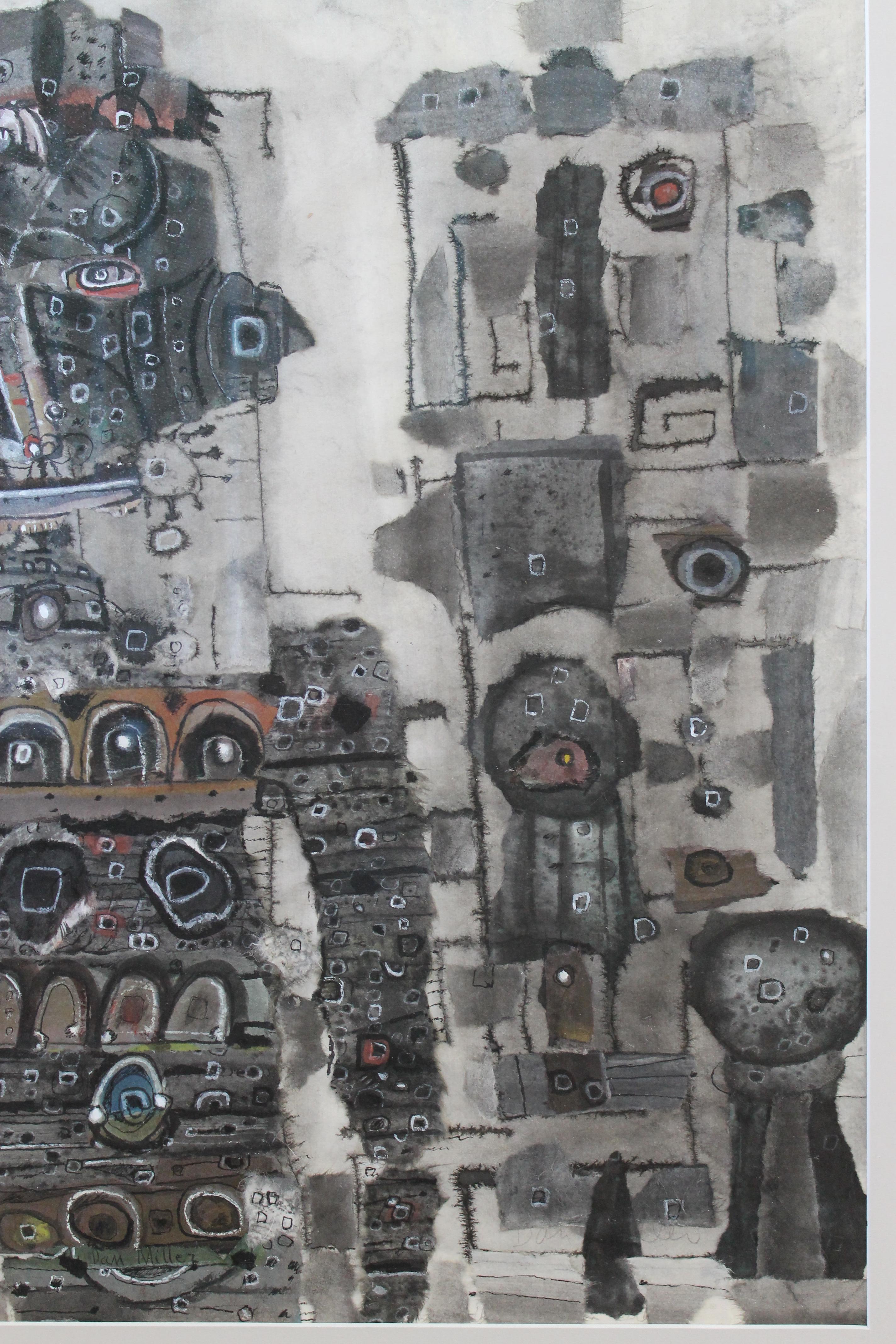 Dan Miller Mixed-Media Painting Tribal Robots In Good Condition For Sale In Palm Springs, CA