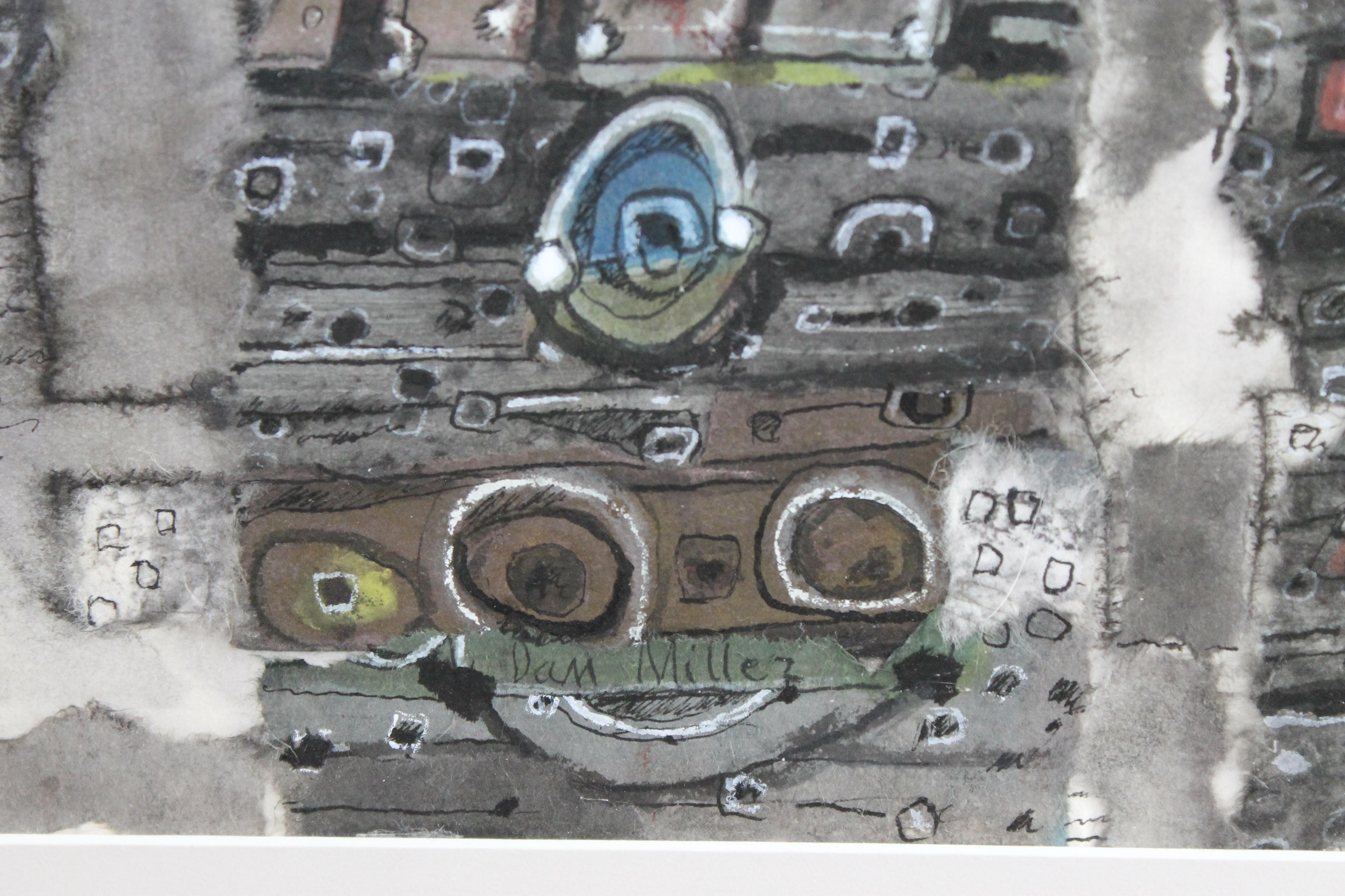 Paper Dan Miller Mixed-Media Painting Tribal Robots For Sale