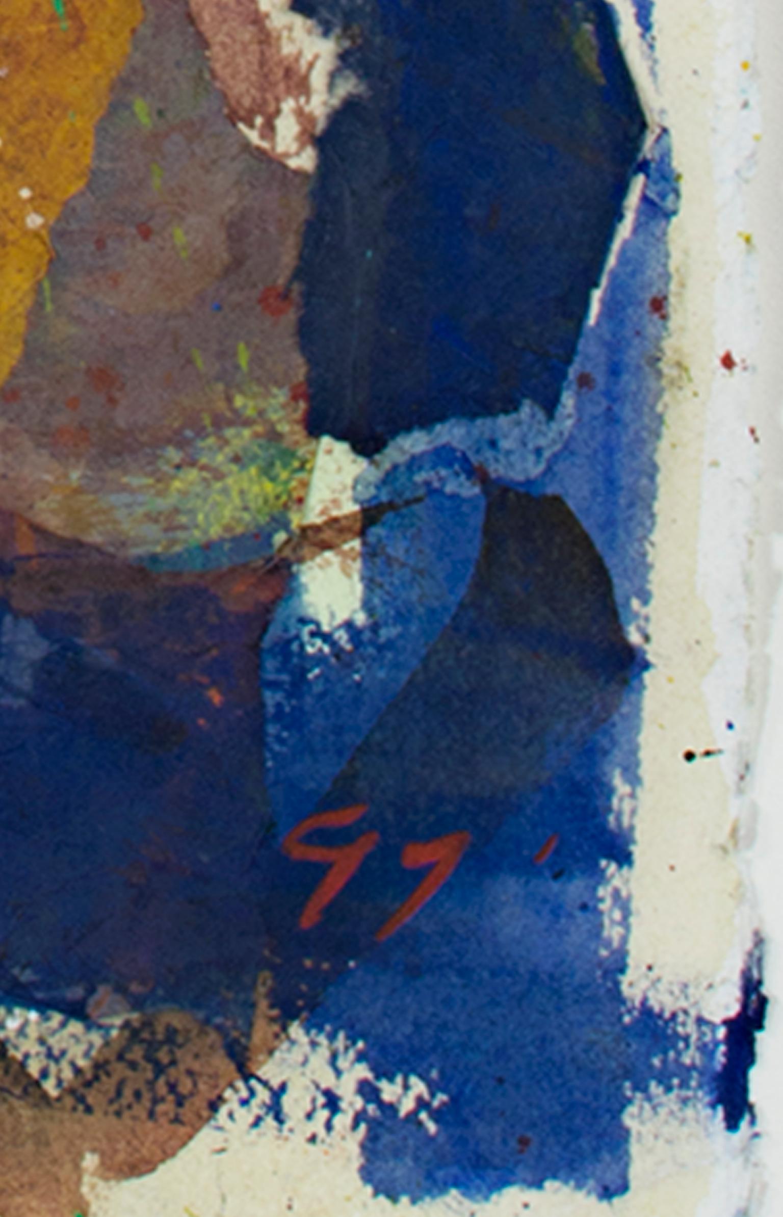 painting with black lines and primary colors