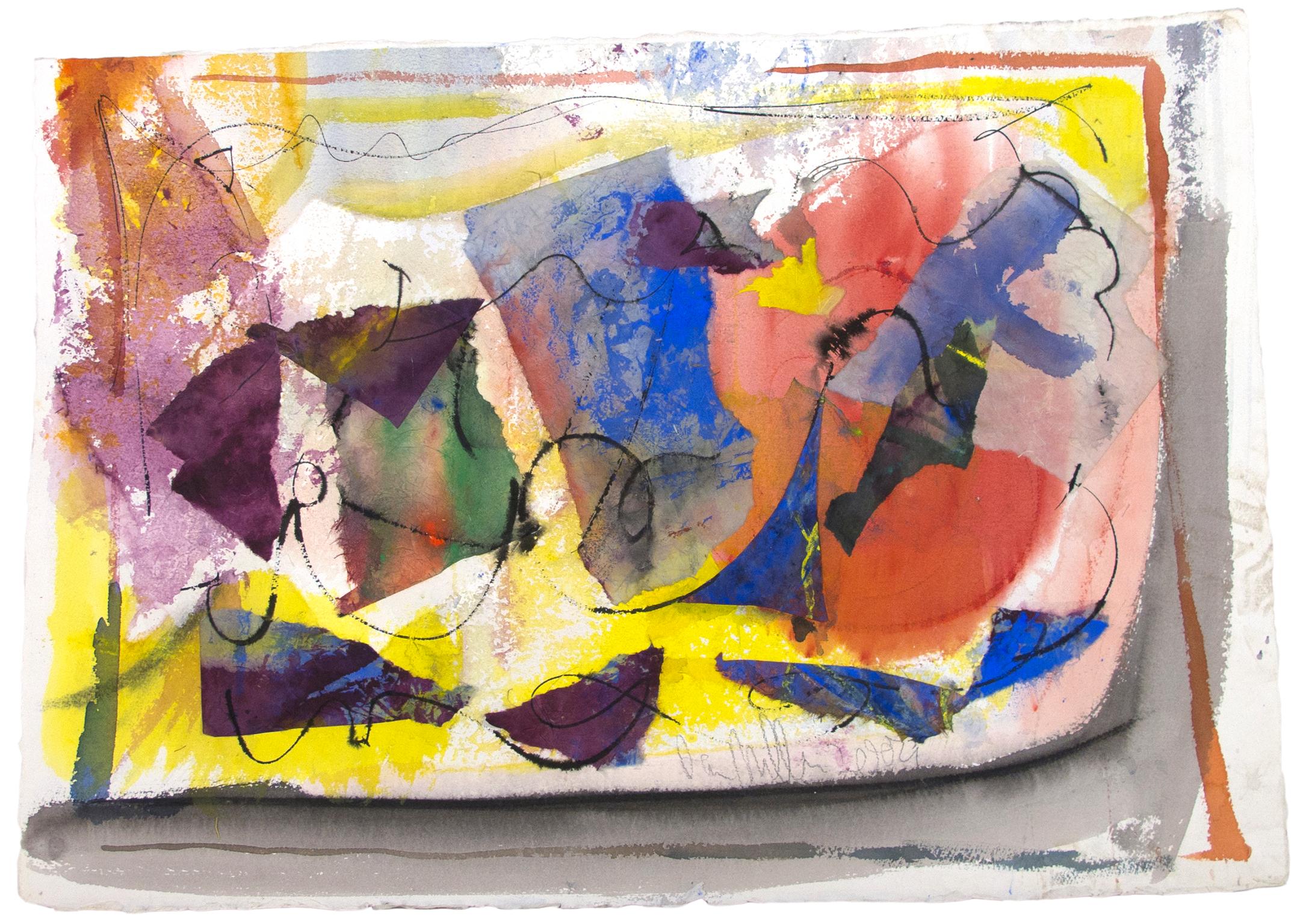 "Dreaming of the Next One" ist ein Original-Gemälde in Mischtechnik auf Papier von Dan Muller. Der Künstler hat das Werk unten rechts signiert. Es zeigt abstrakte Formen in den Grundfarben und Lila. 

20 1/2" x 29 1/2" Kunst
Individuelle Einrahmung
