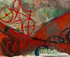 "Casas de noche", colorido collage mixto sobre papel firmado por Dan Muller