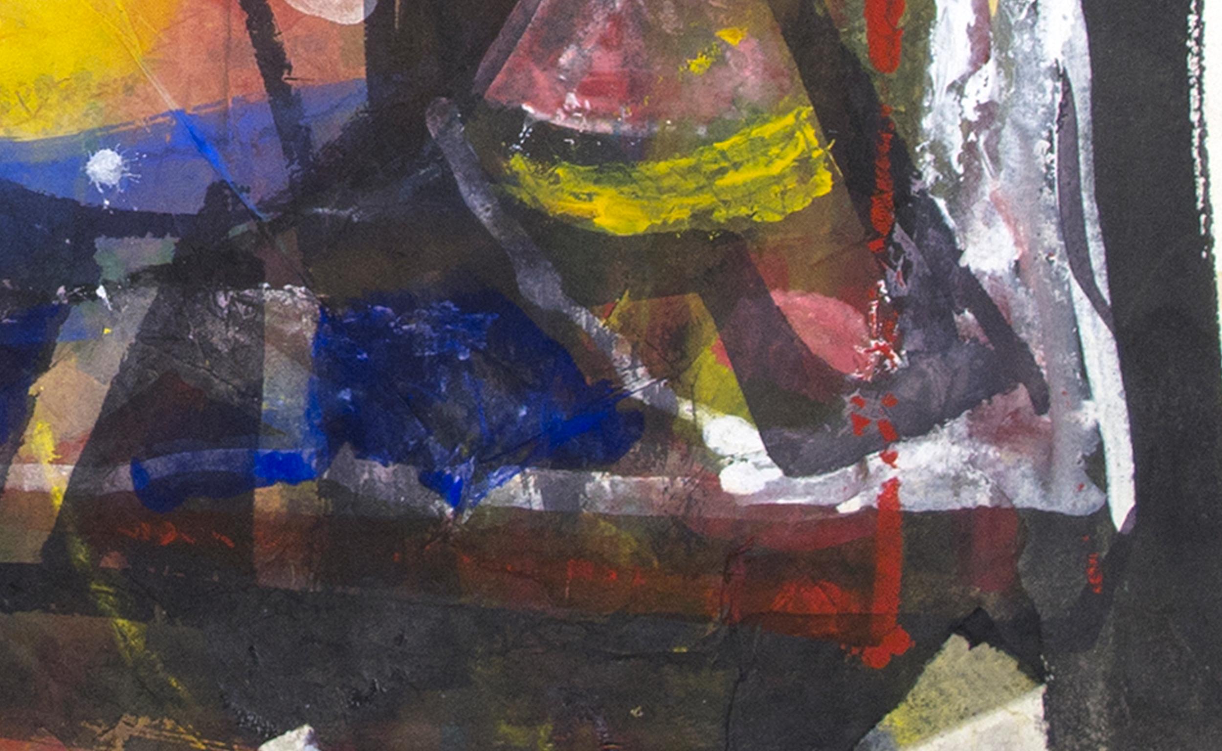 „Der Fisch“, farbenfrohe abstrakte Mixed Media-Collage von Dan Muller im Angebot 1