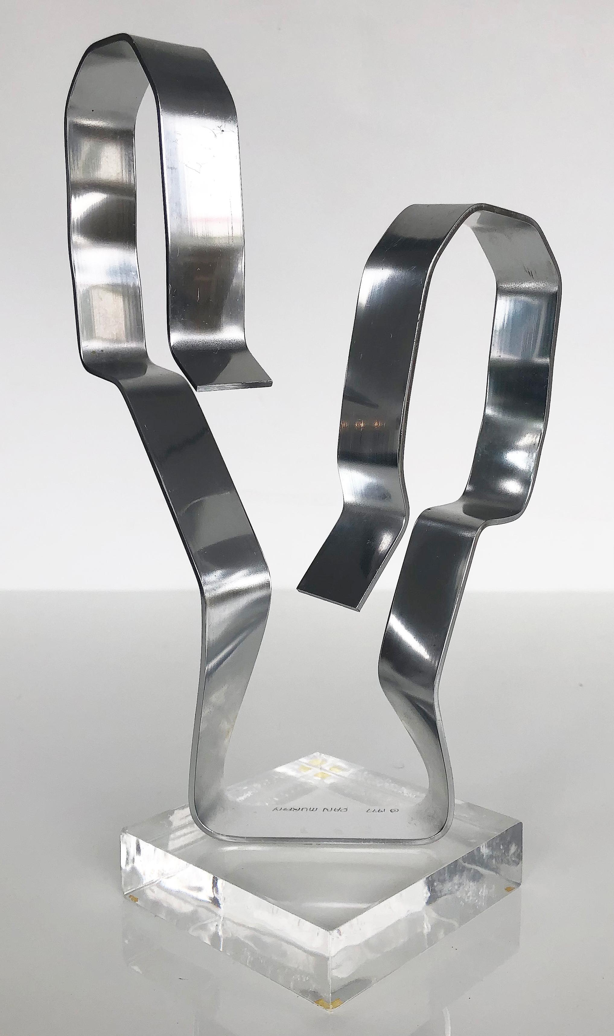 Dan Murphy Abstract Aluminum Free-form Sculpture on Lucite, Signed & Dated 1977 In Good Condition In Miami, FL