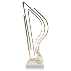 Dan Murphy Kinetic Flame Sculpture in Brass and Chrome on Lucite Base
