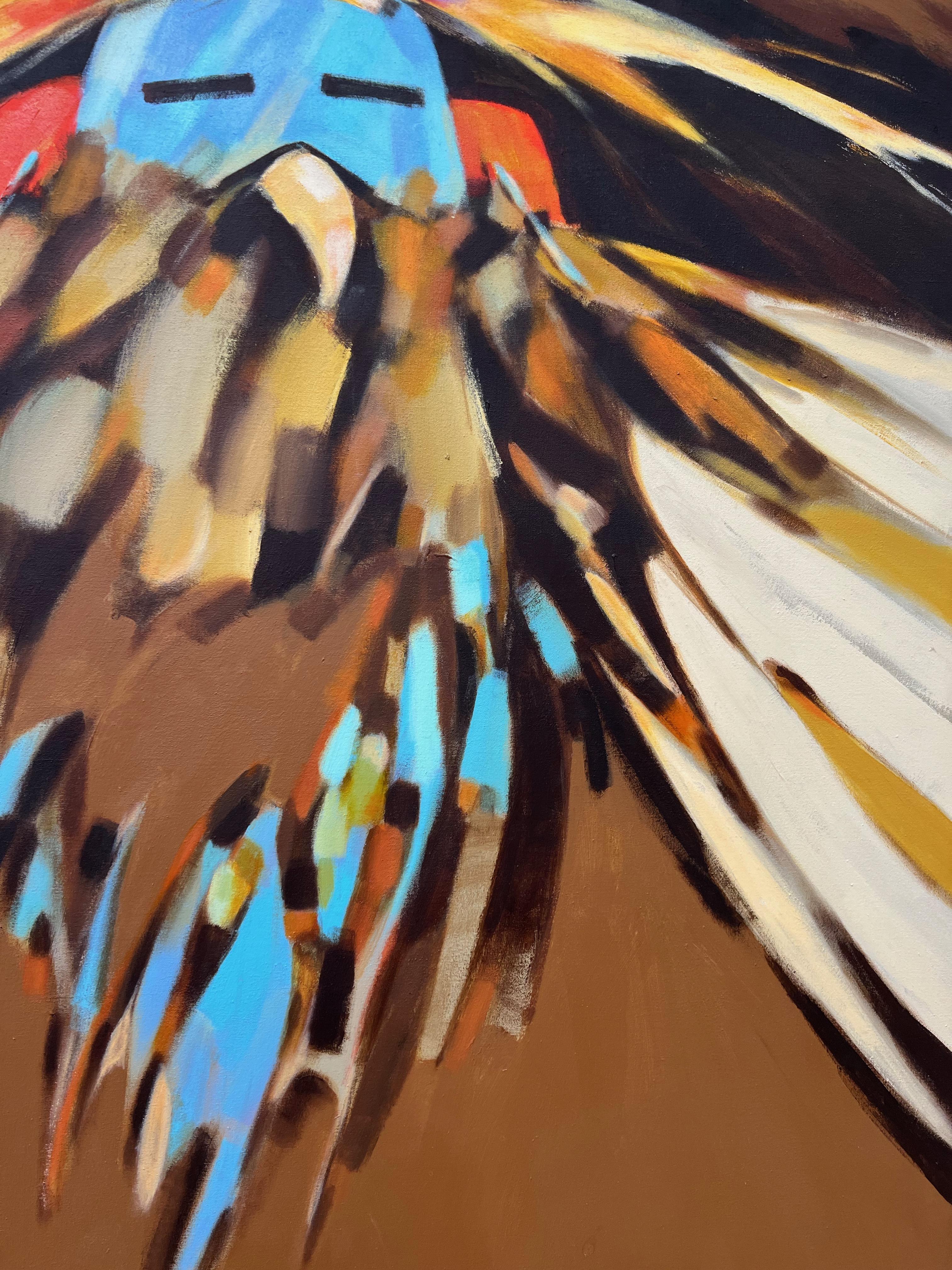 Peinture Eagle Kachina de Dan Namingha, verticale, marron, rouge, noir, turquoise en vente 2